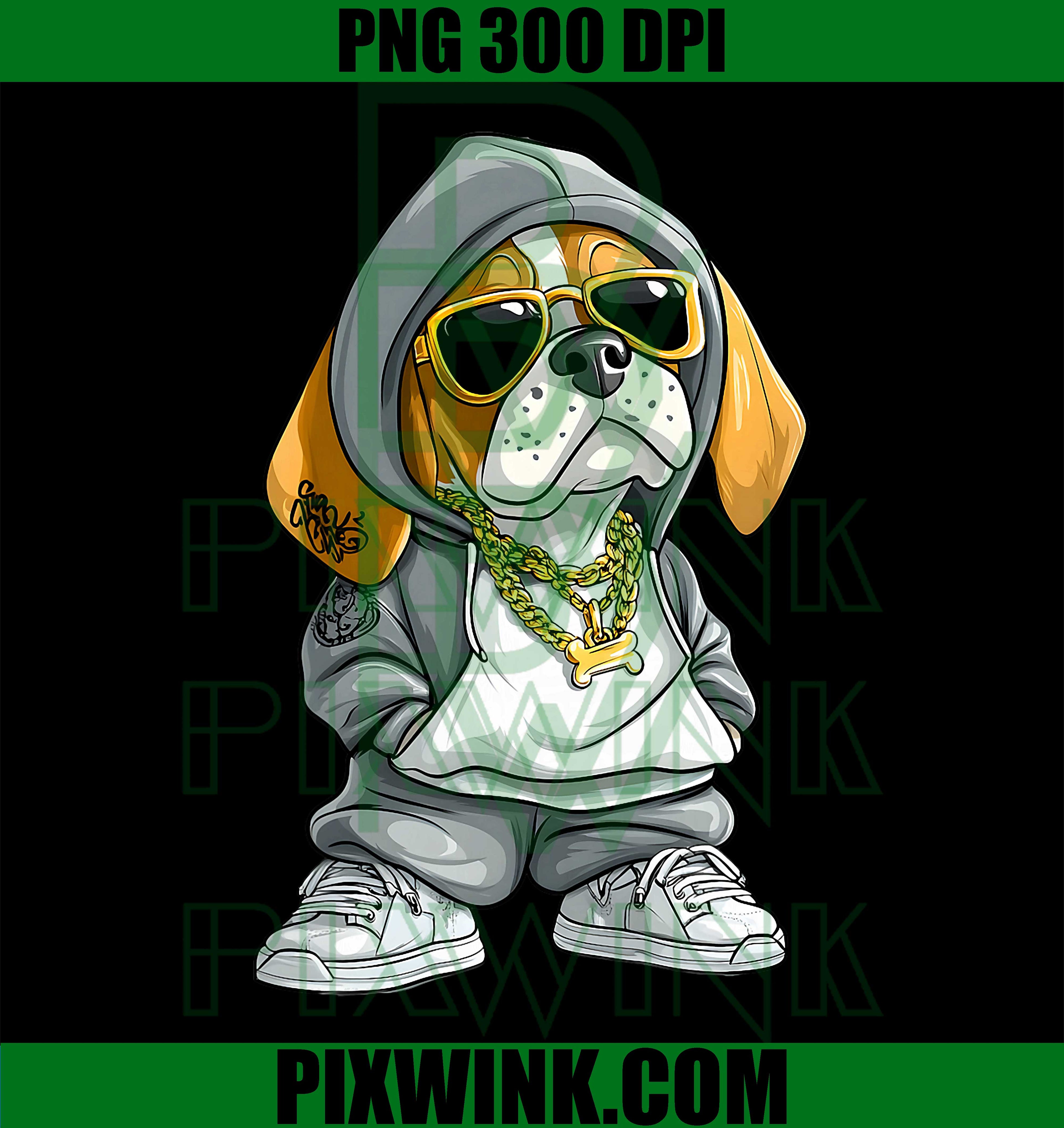 Funny Hip Hop Dog Sunglasses PNG, Rap Music Street Style Dog PNG