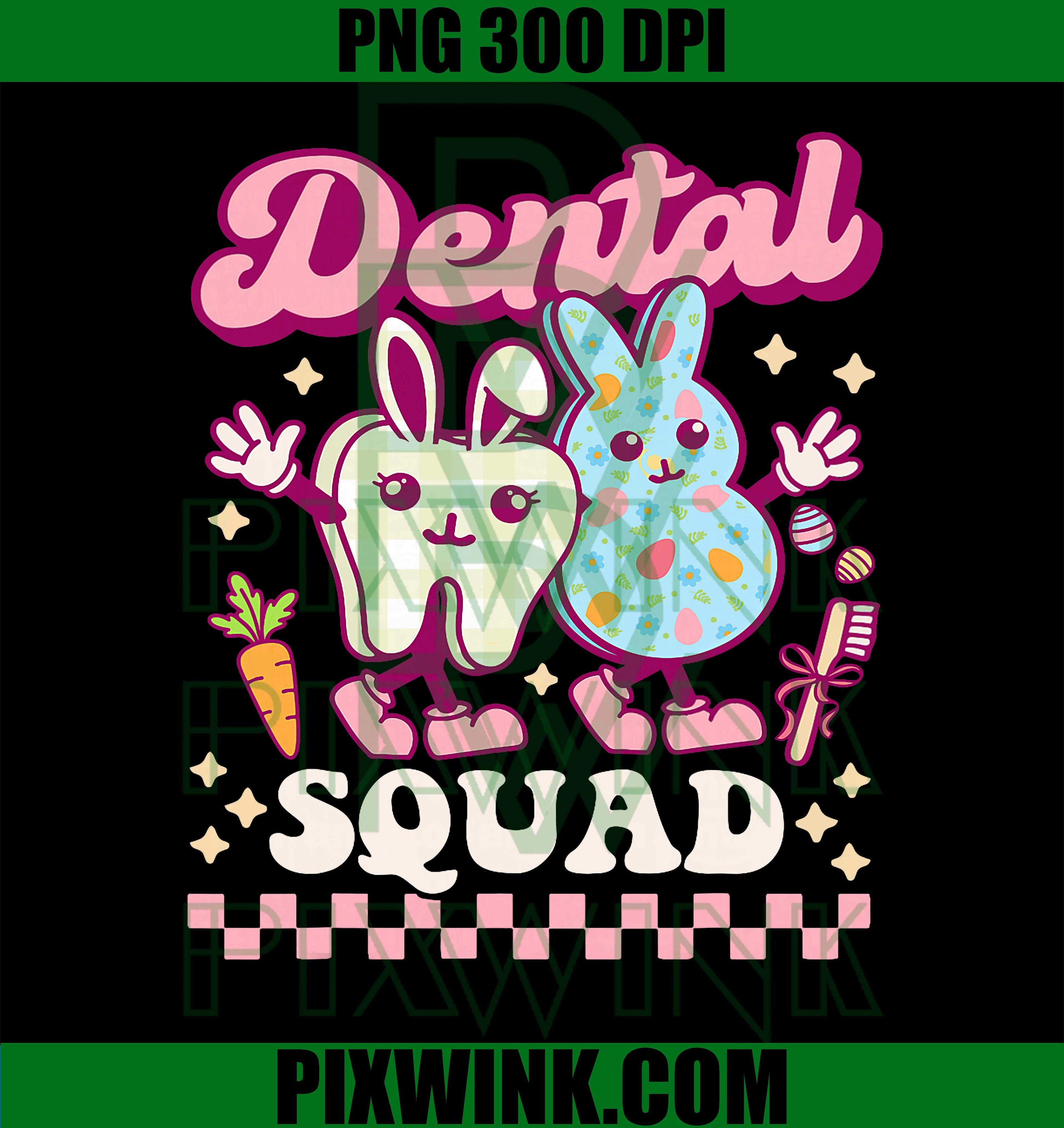 Dental Squad Easter PNG, Groovy Dentist Bunny Tooth RDH PNG