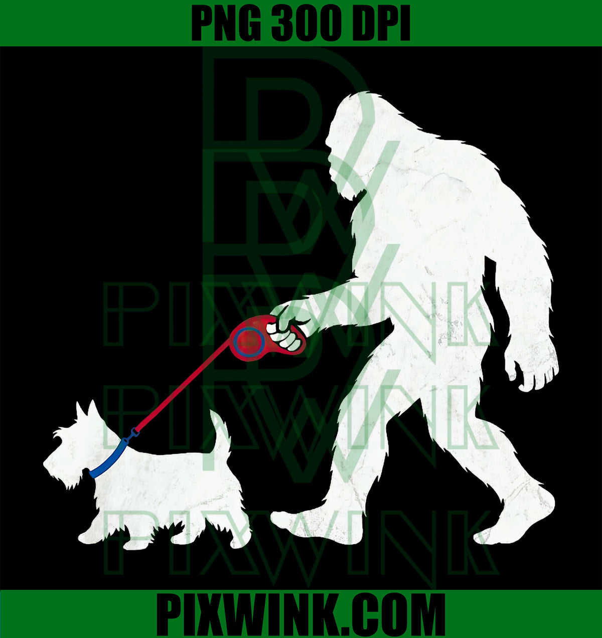 Retro Bigfoot Walking, Scottish Terrier Dog, Funny Sasquatch PNG