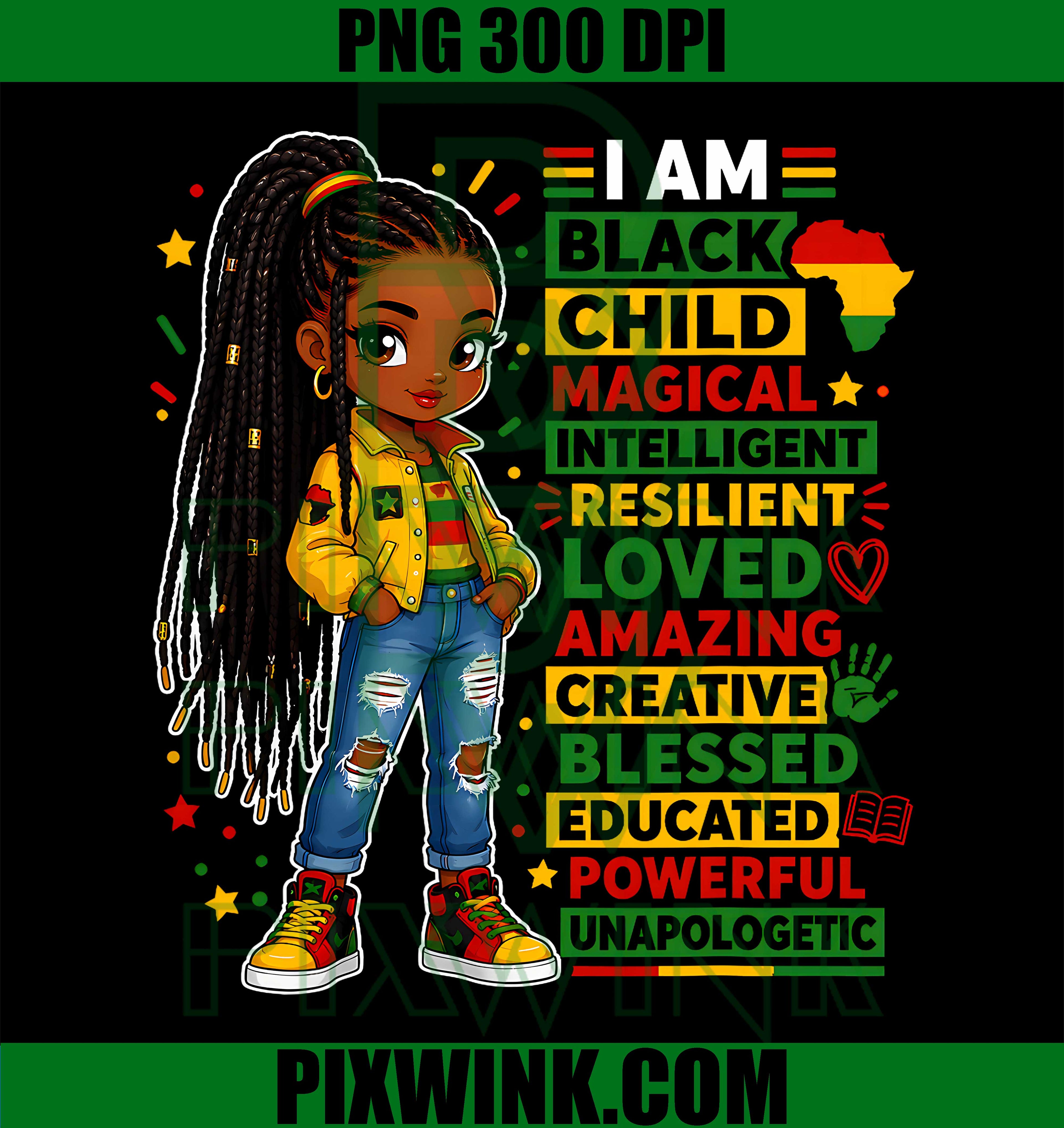 Juneteenth Black Child Pride PNG, African American Girl Power PNG