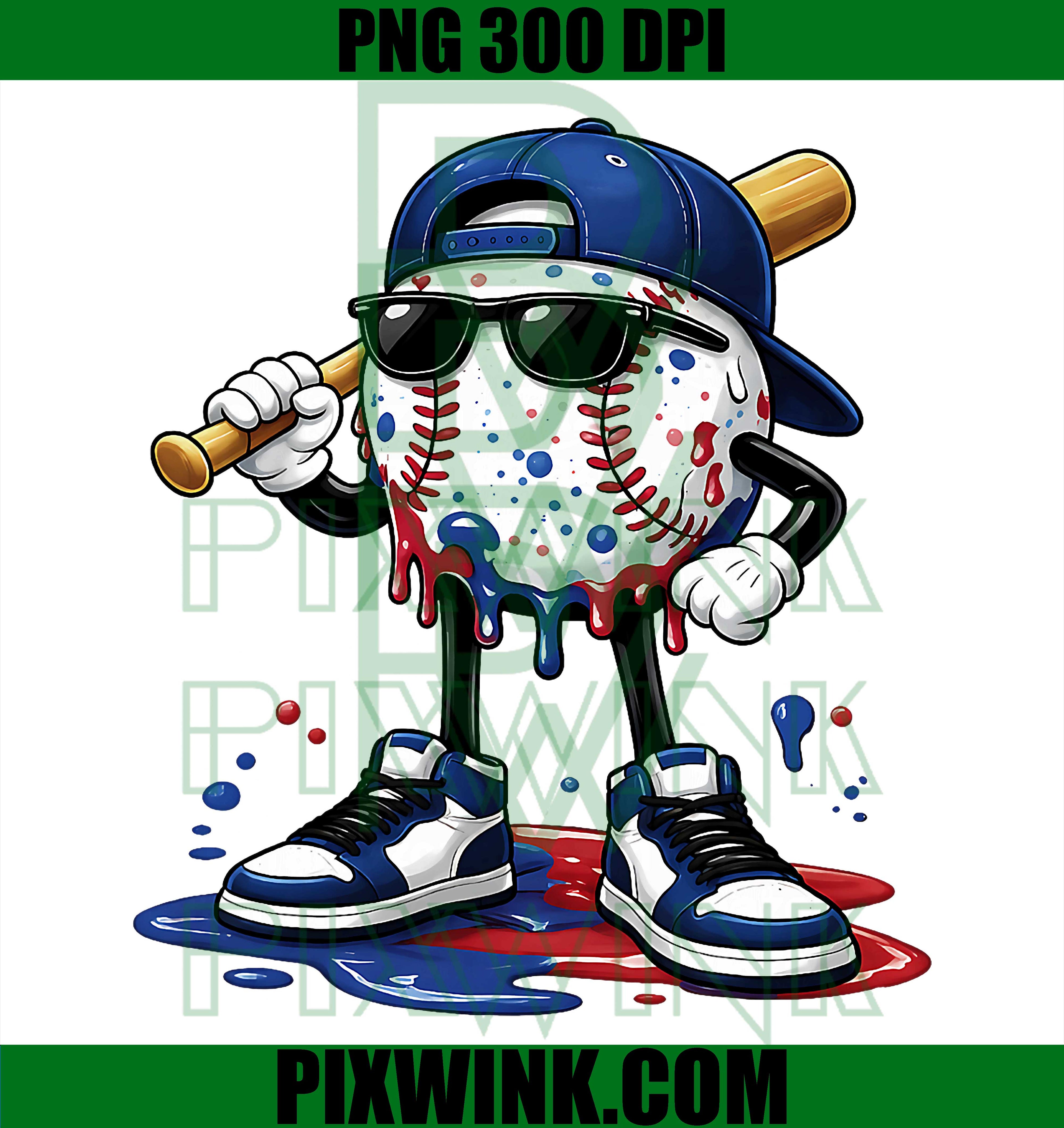 Baseball Drip PNG, Ice Cream Baseball PNG, Youth Sports Design PNG