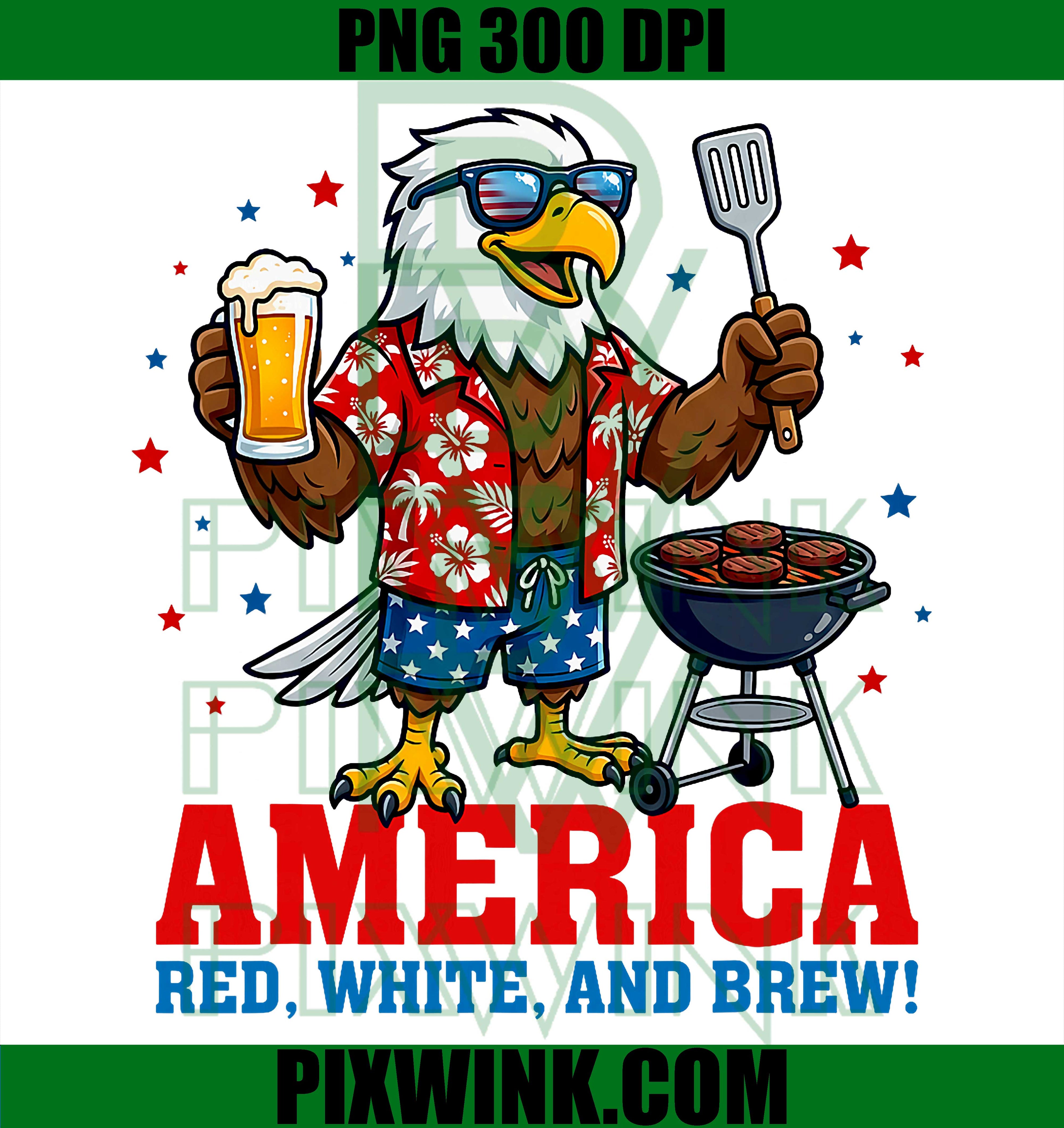 America Red White and Brew Eagle PNG, BBQ Beer 4th Of July Grill PNG