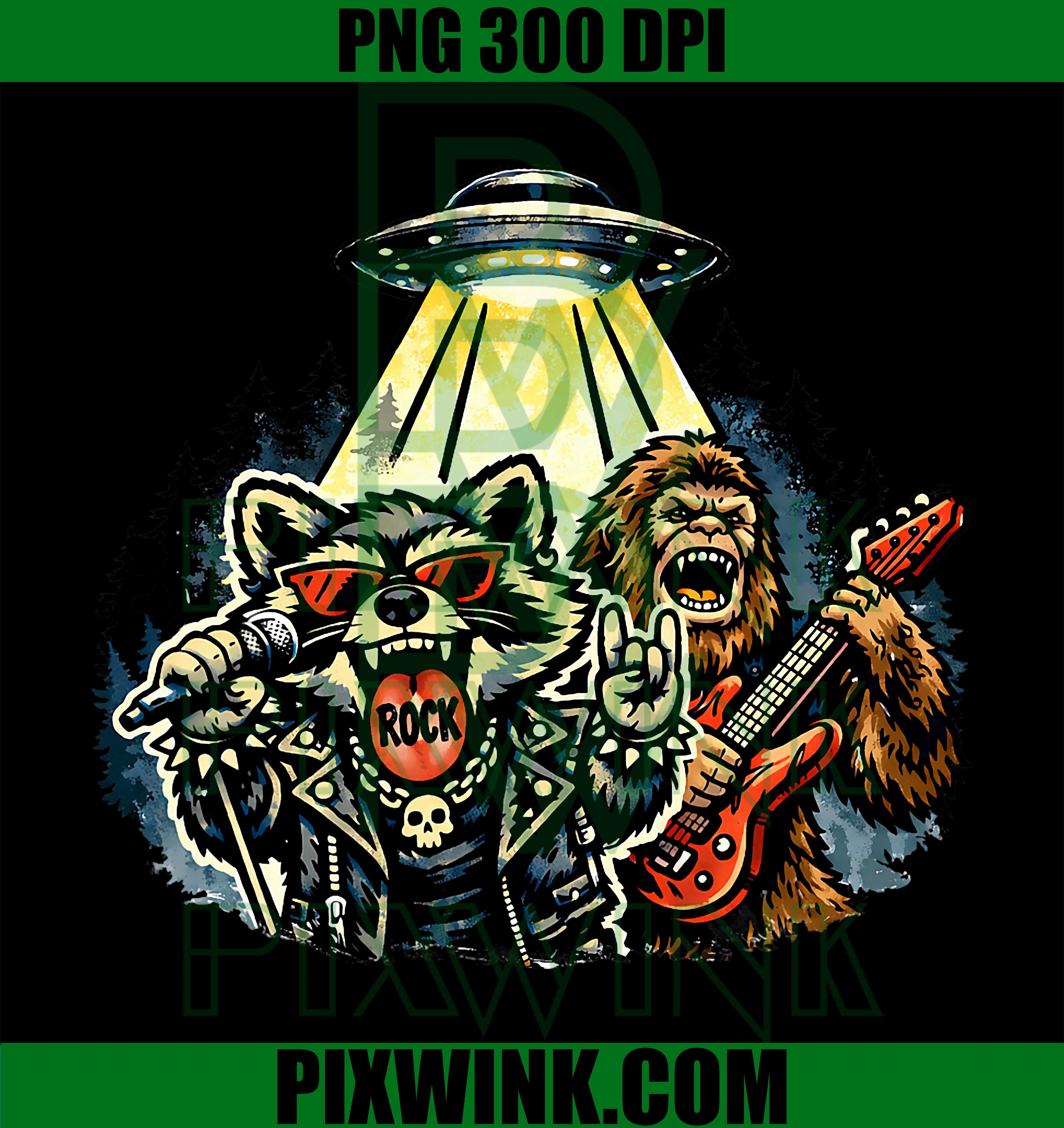 Raccoon Bigfoot Rock PNG, Rockstar Raccoon PNG, Bigfoot Rock Band PNG