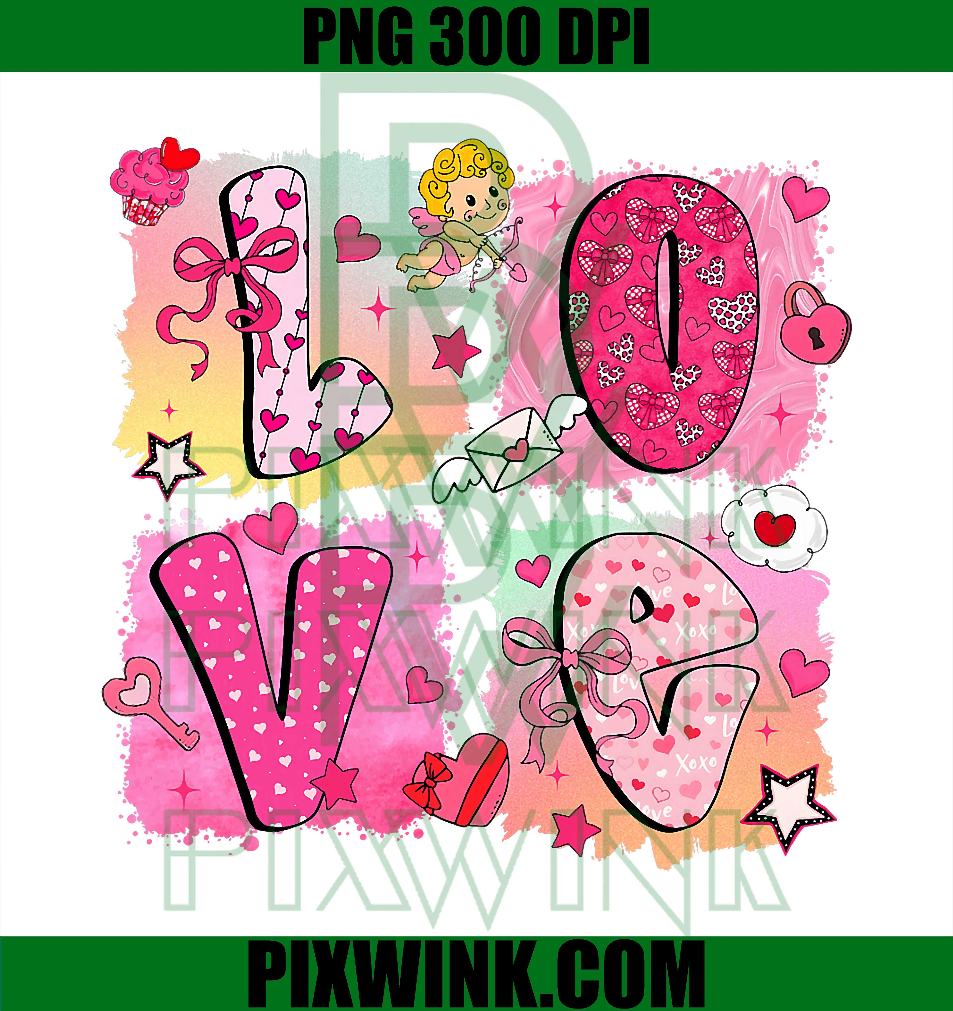 Love Preppy Pink Valentine Coquette Bow PNG