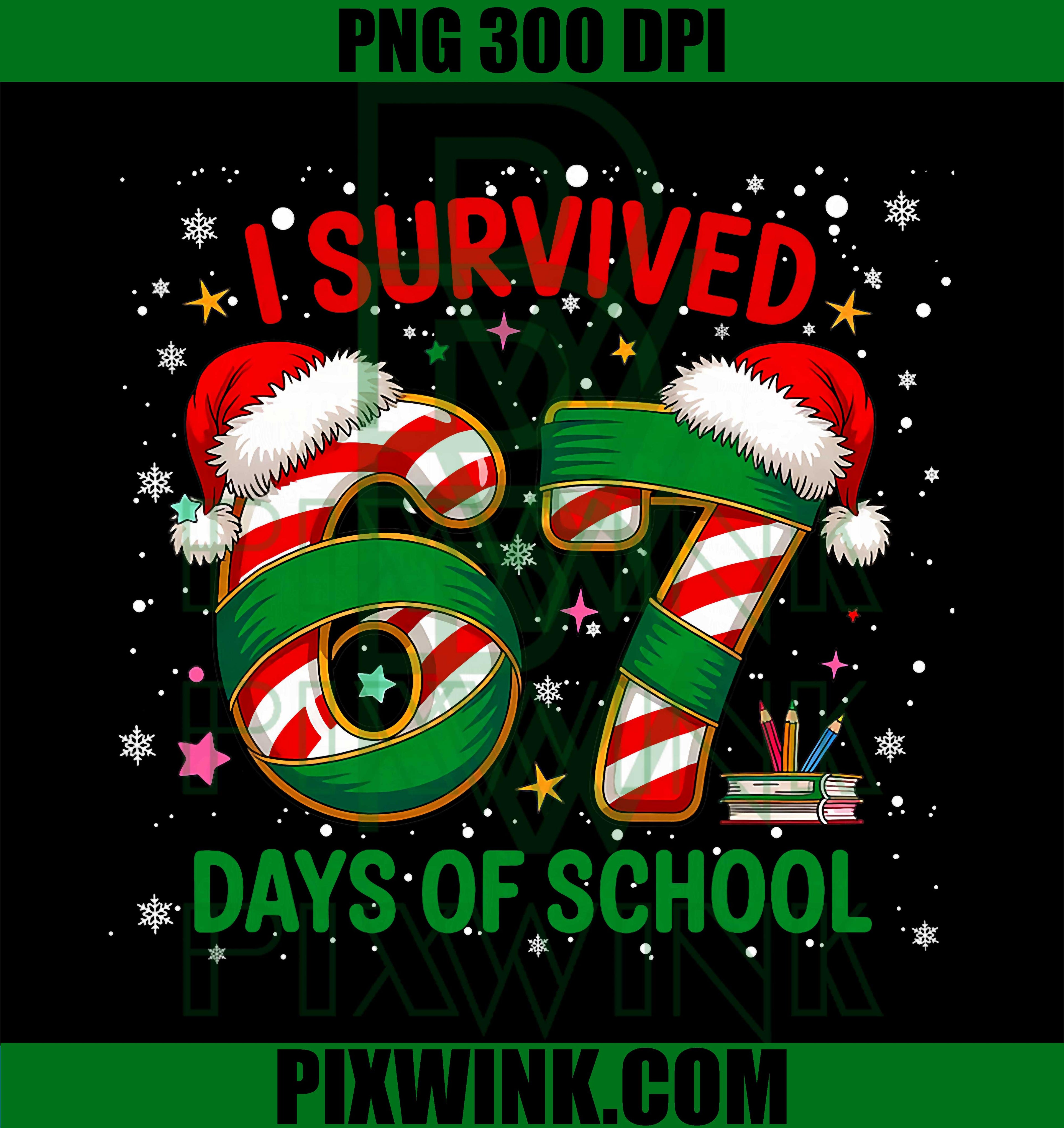 I Survived 67 Days of School, Christmas Candy Cane Six Seven PNG