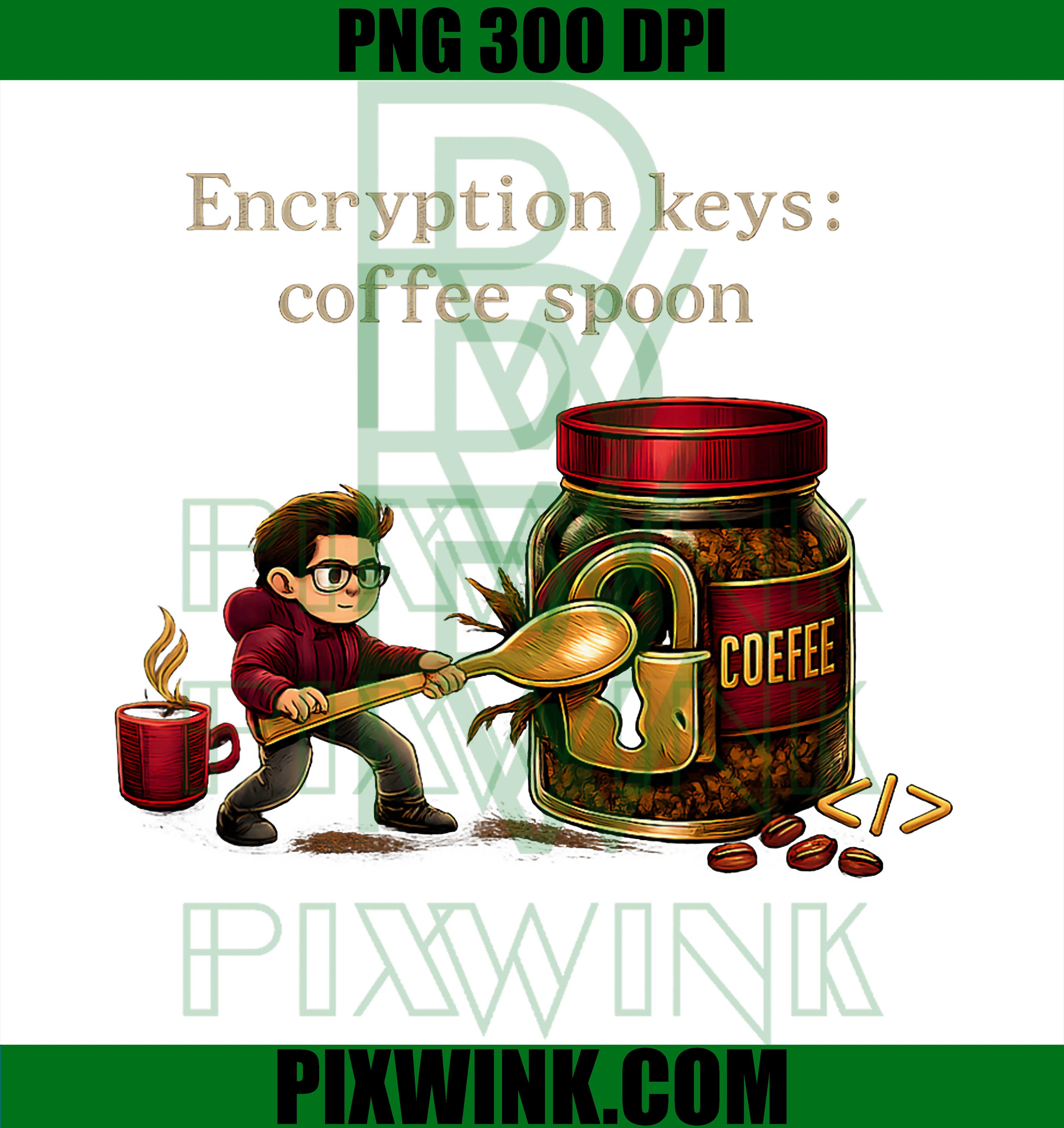 Encryption Keys PNG, Coffee Spoon Programmer PNG, Coding Humor Art PNG