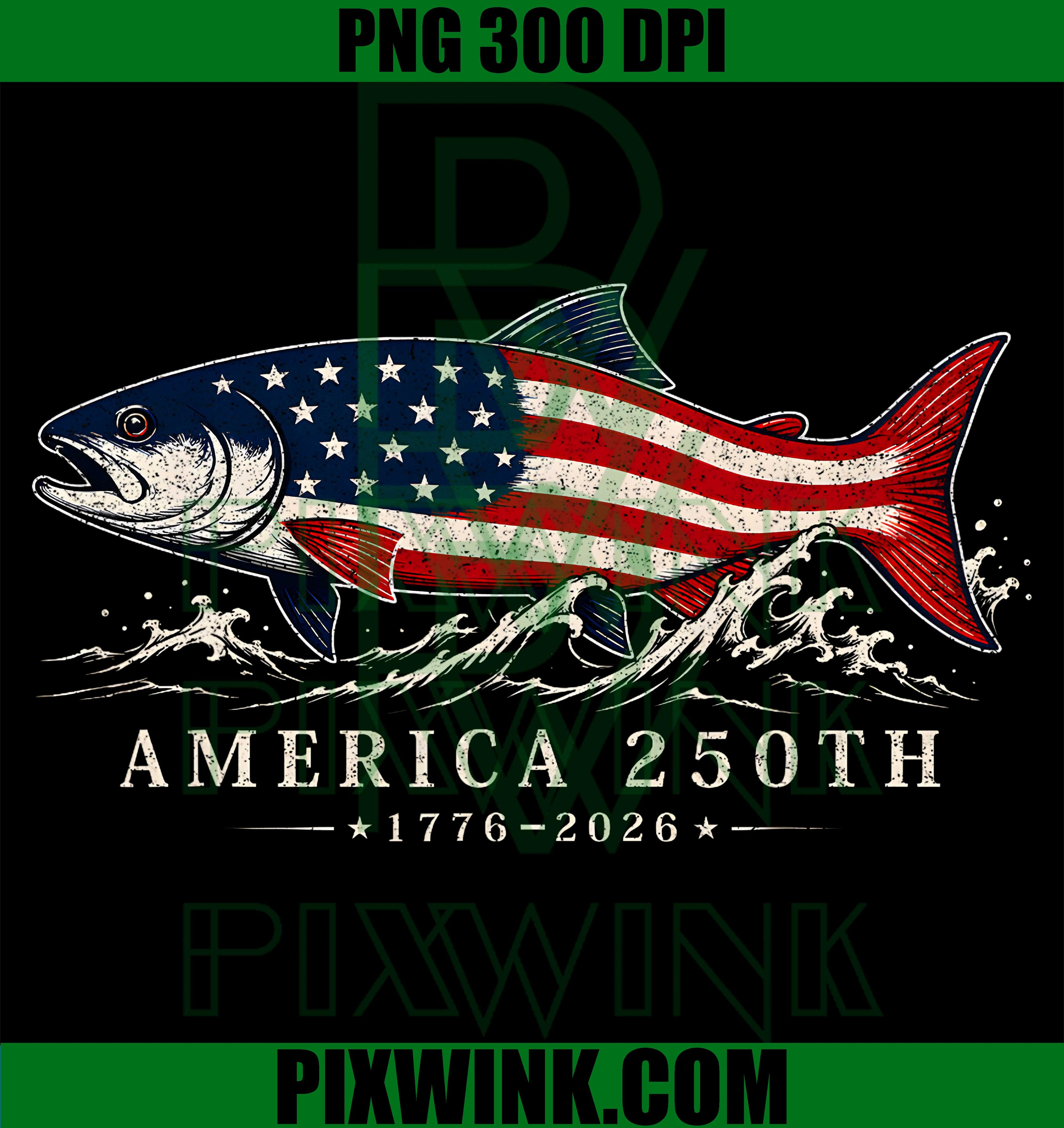 250 America Fishing USA Flag PNG, 1776 2026 Freedom Angler PNG