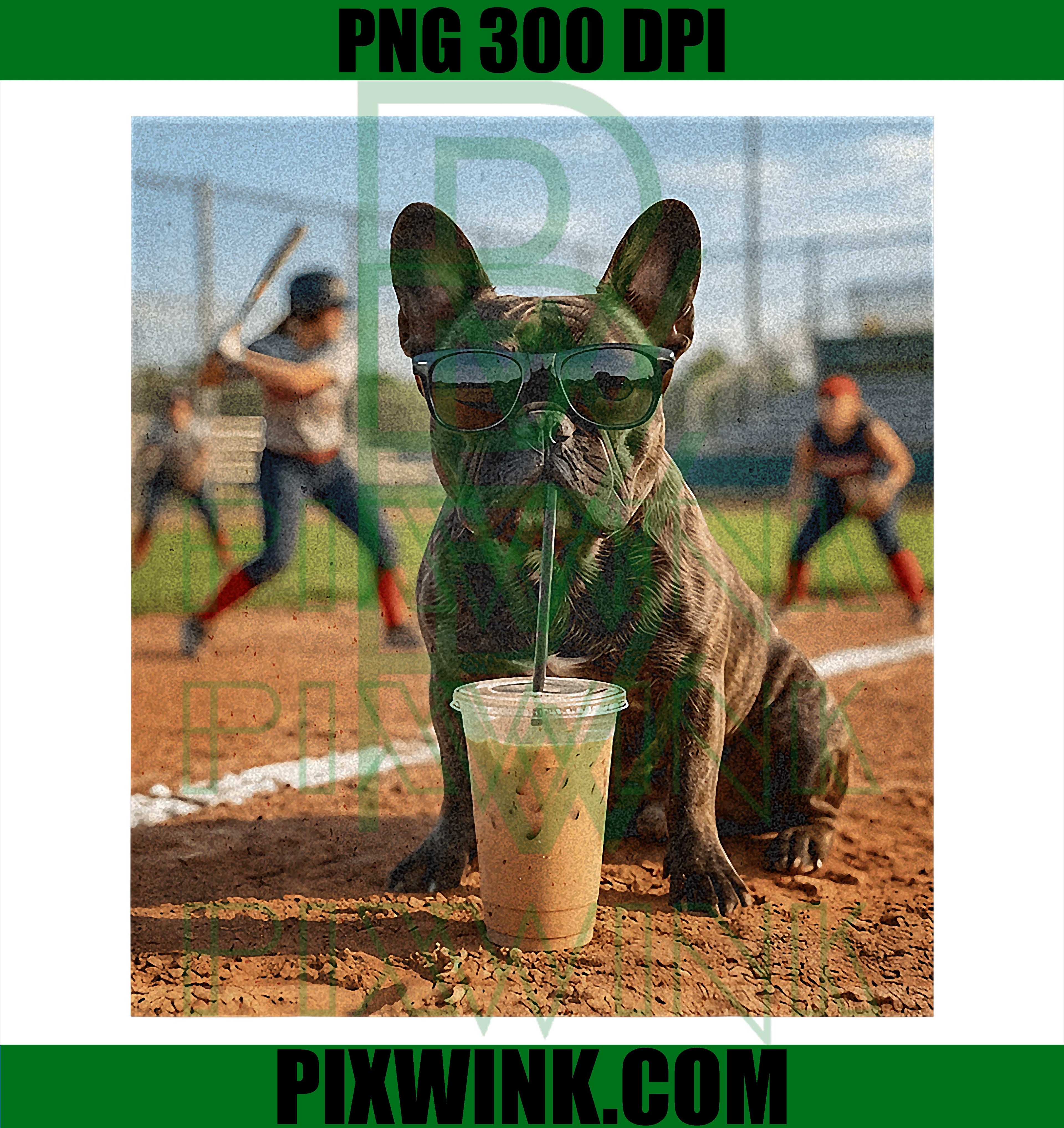 French Bulldog Iced Coffee Softball PNG, Dog Sports Funny Retro Design