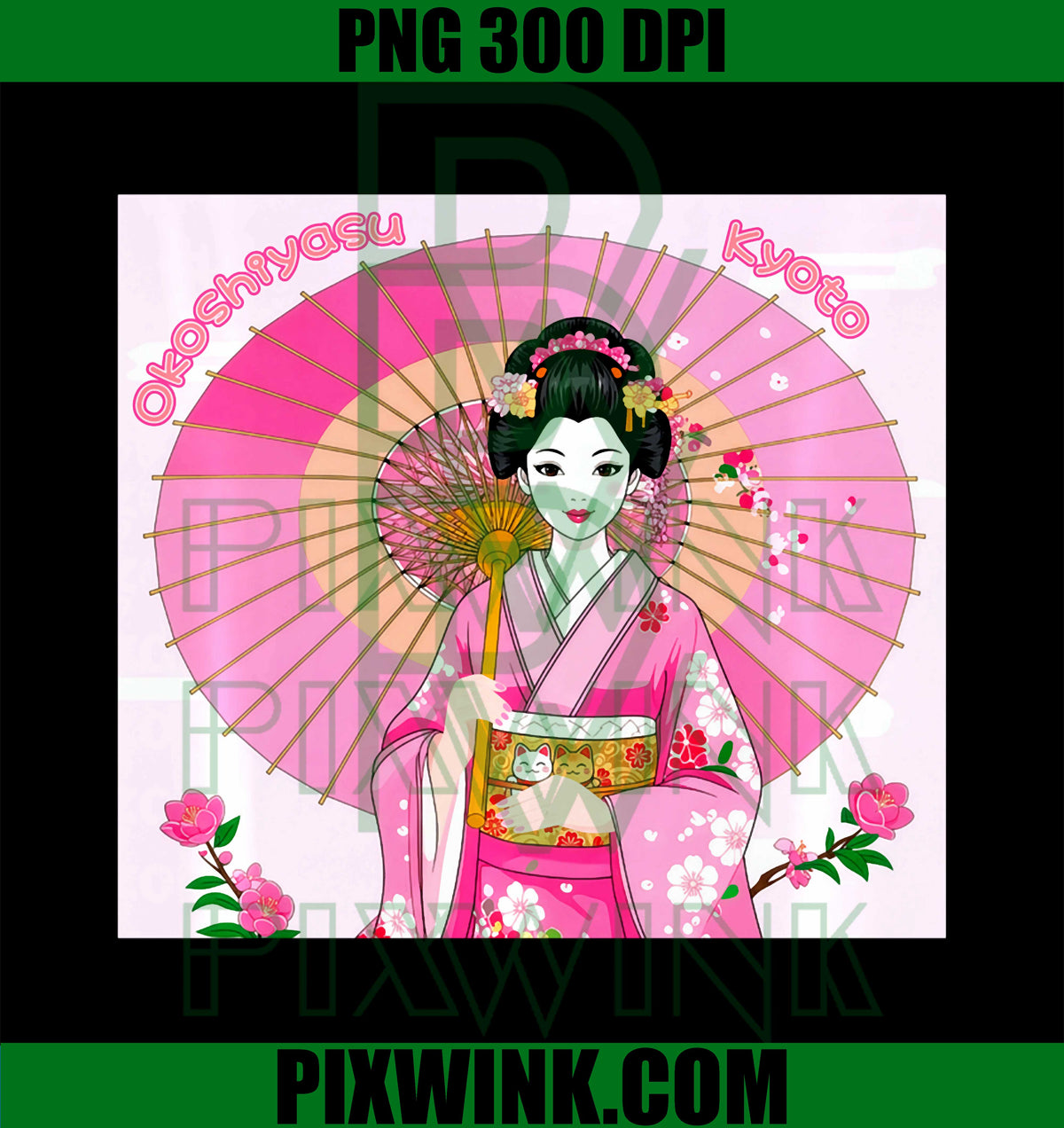 Maiko & Lucky Cat Kyoto Japan, Maiko and Fuku-chan Beauty PNG Design