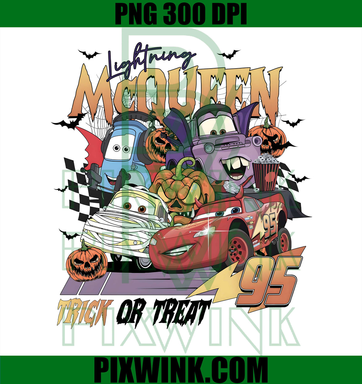 Lightning McQueen PNG, Halloween Cars PNG, Trick or Treat Design PNG