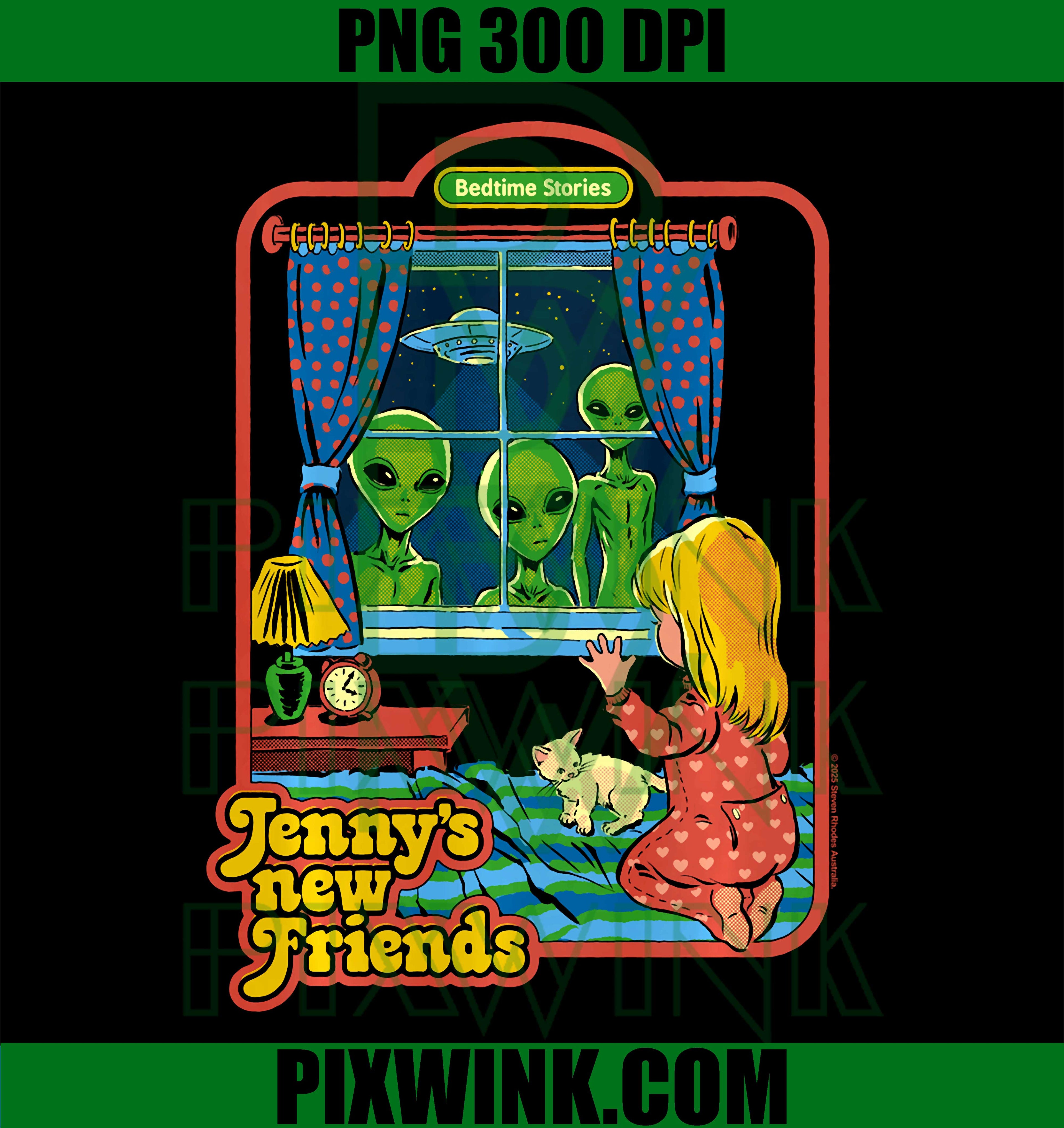 UFO Alien Retro PNG, Jennys New Friends Funny Humor PNG