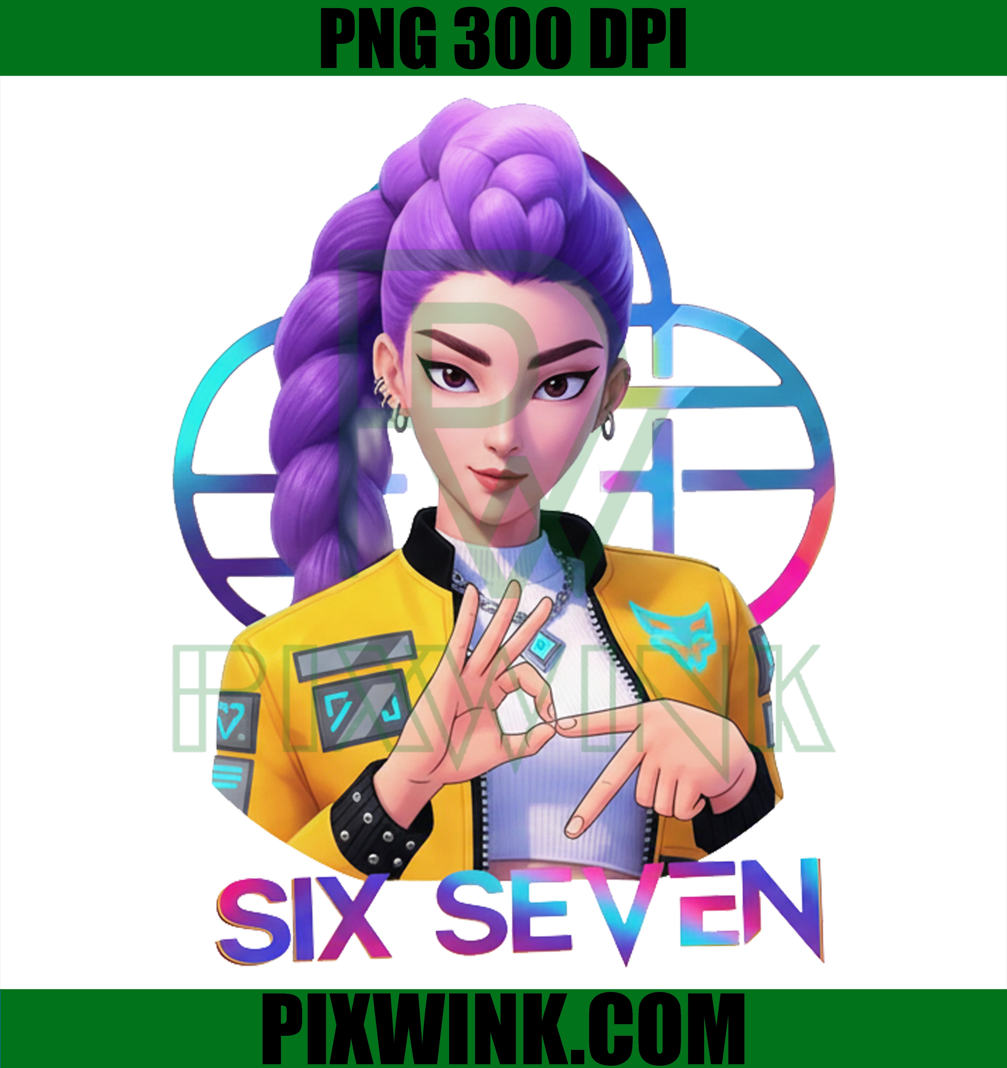 Six Seven Handsign PNG, Huntrix Idol Art, Trendy Kpop Style Clipart, Purple Braids Girl PNG, Digital Download Illustration