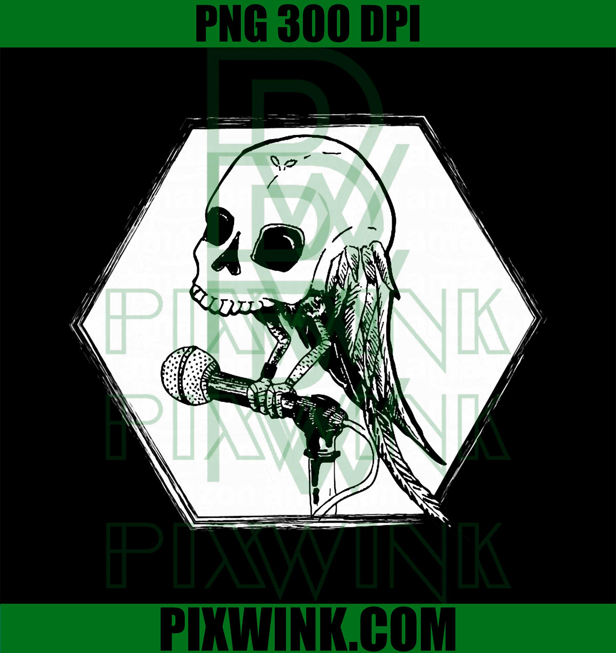 Winged Skull Singer PNG, Gothic Music Art, Dark Illustration