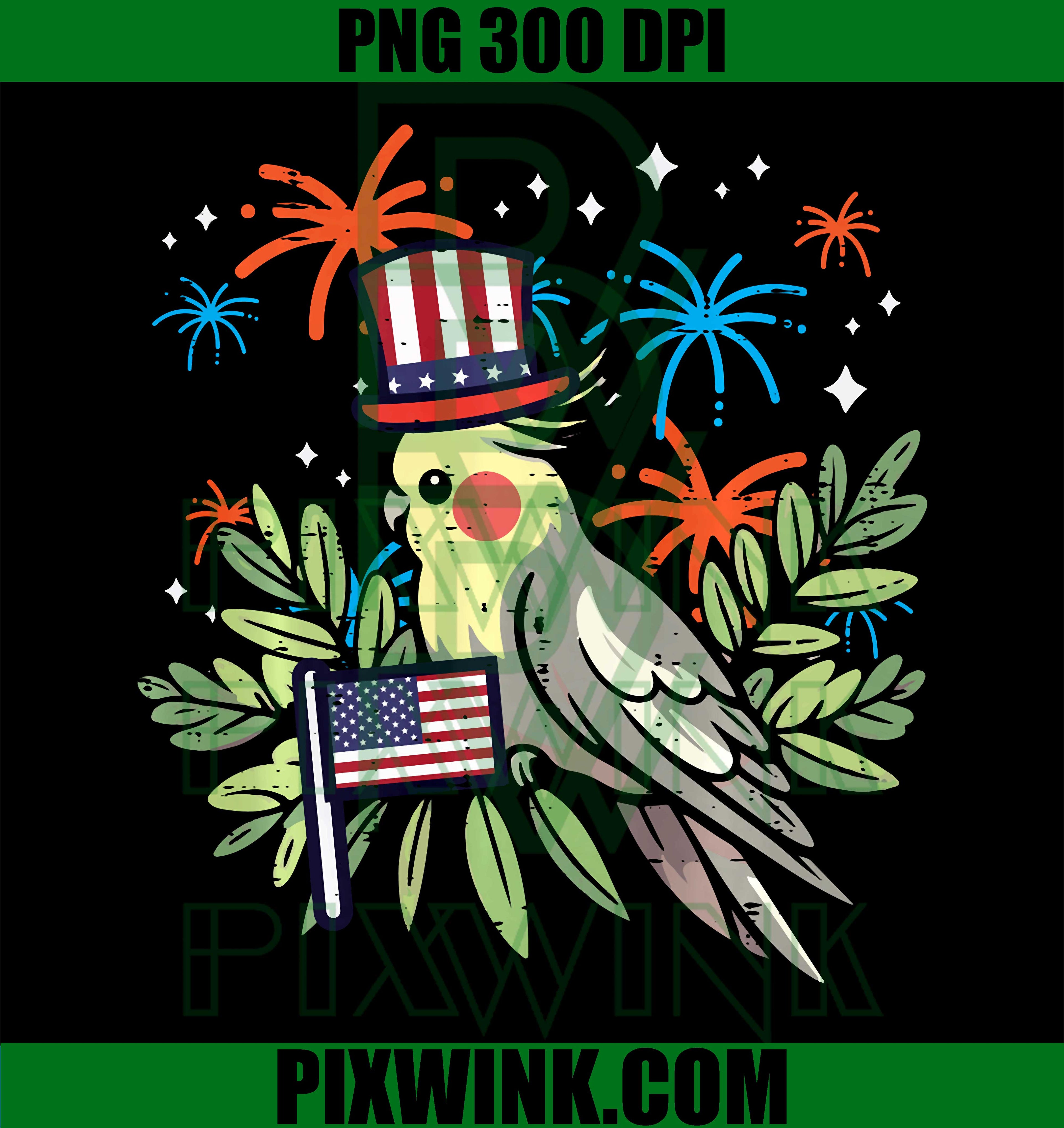American Cockatiel PNG, Patriotic 4th of July Bird PNG