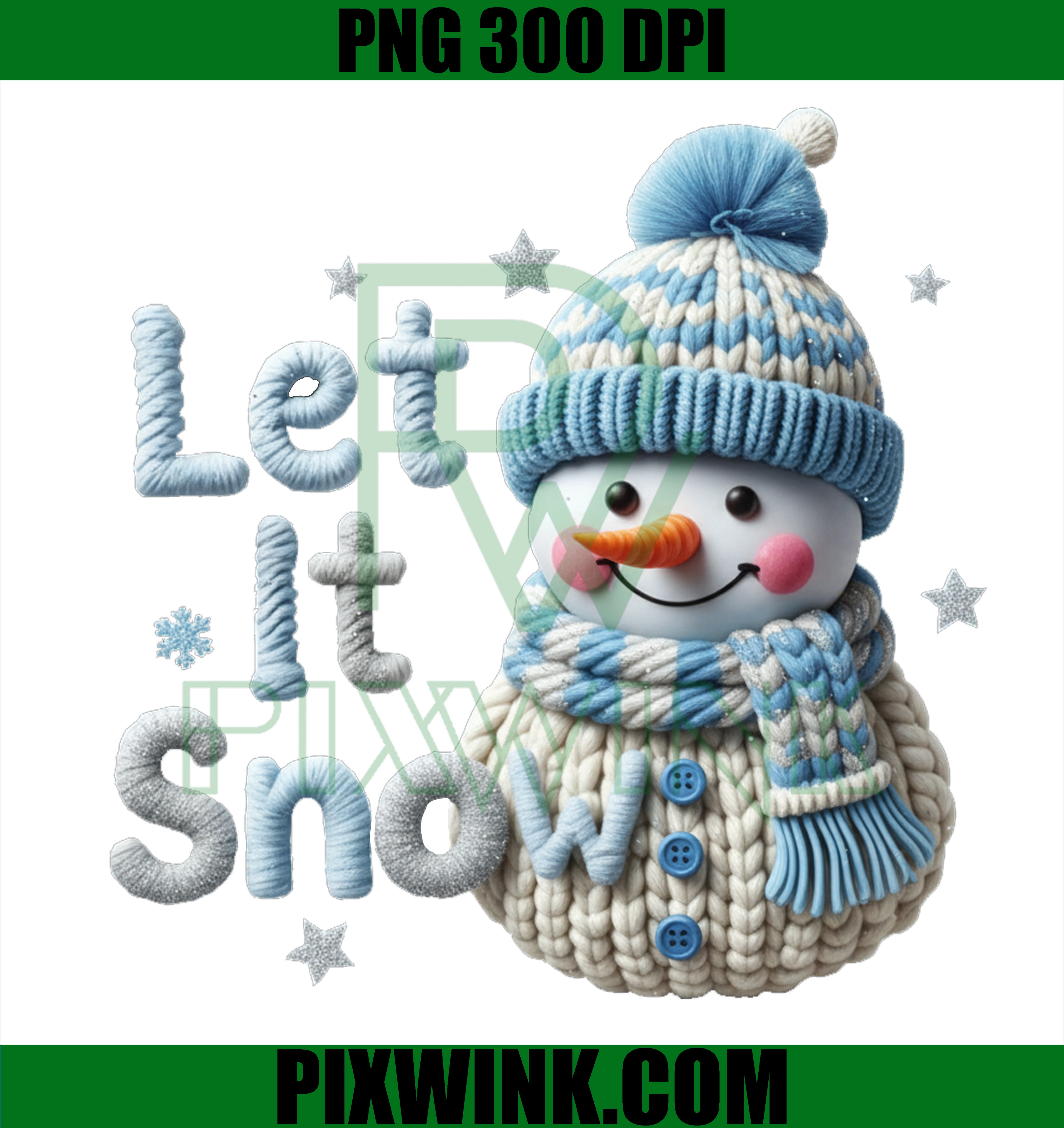 Snowman PNG, Let It Snow Quote Clipart, Cozy Knitted Winter Design, Christmas Digital Download, High Quality 300 DPI PNG
