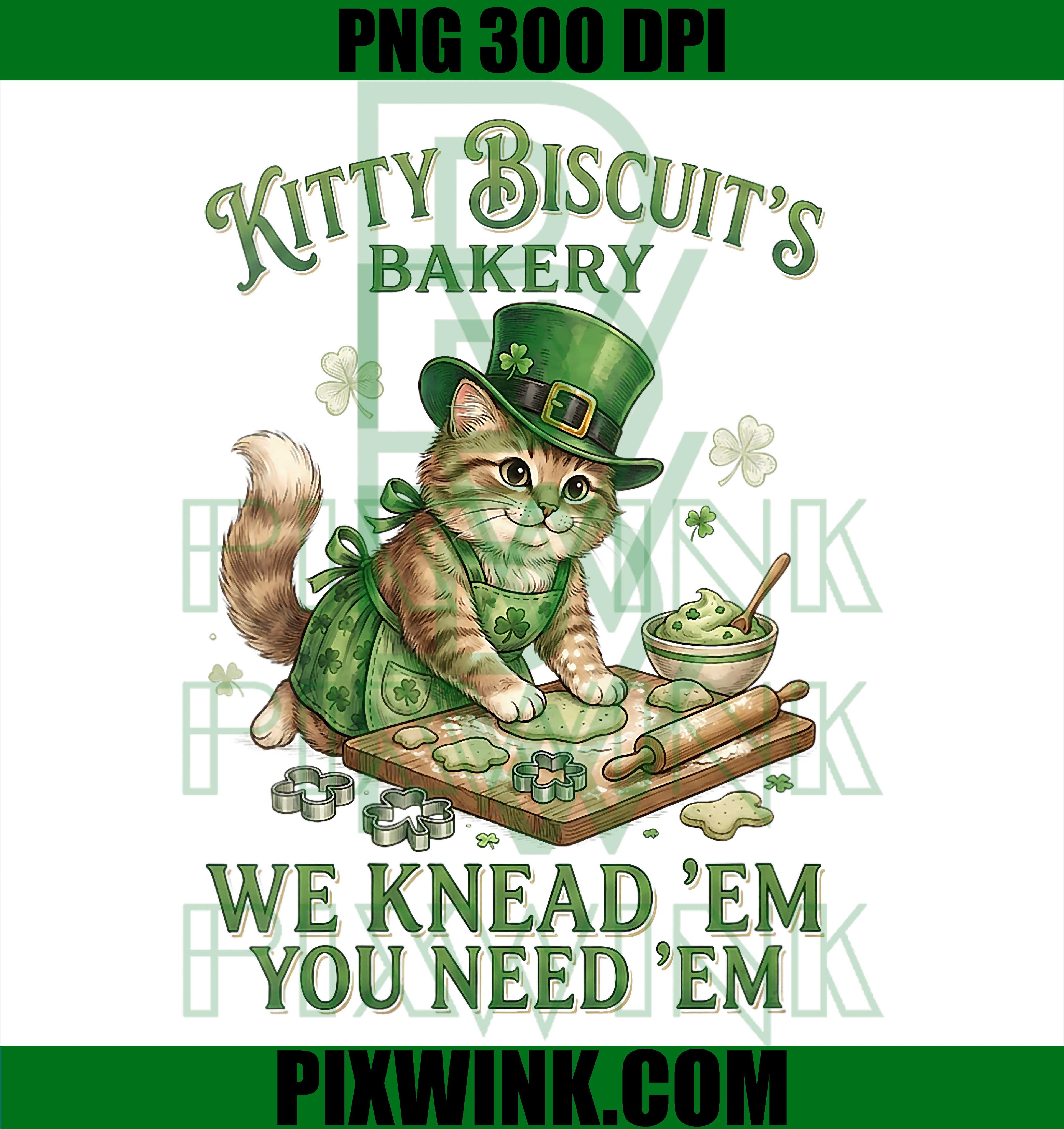 Retro Cat Kitty Biscuits PNG, St Patrick’s Day Bakery Cat Graphic PNG
