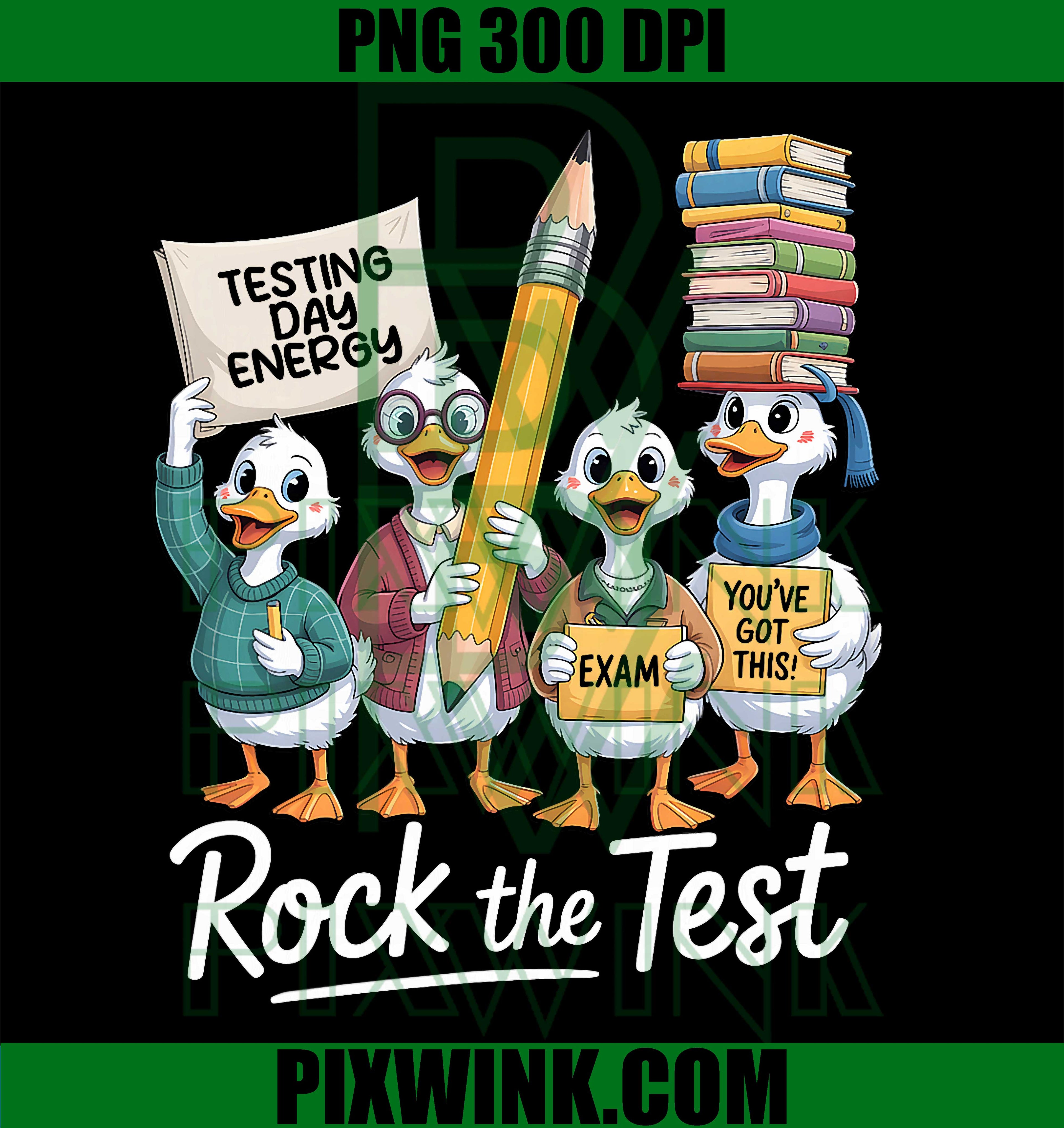 Rock The Test Goose PNG, Teacher Testing Day Funny Retro Design