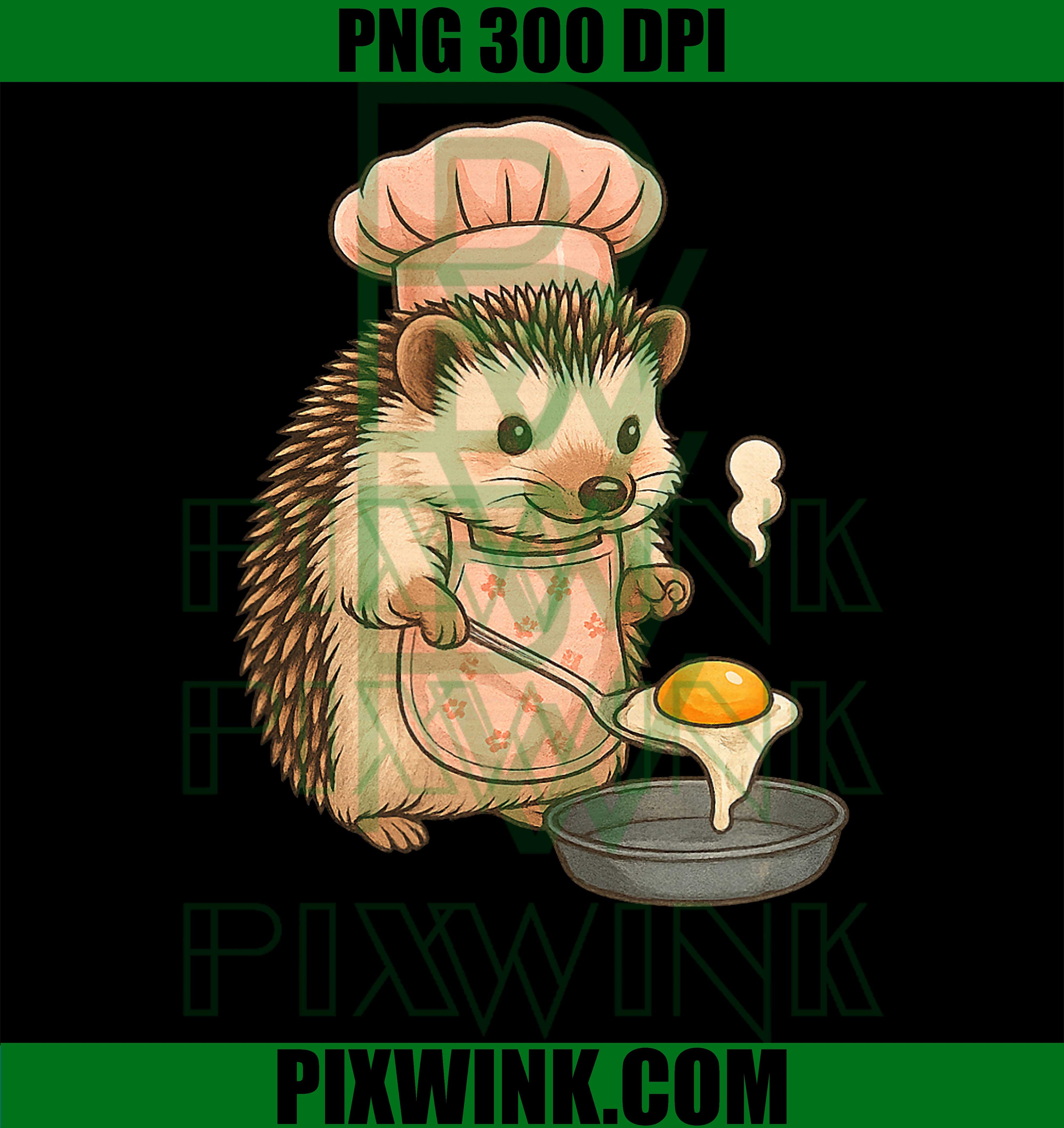 Cute Hedgehog Chef Cooking Breakfast Egg Design PNG