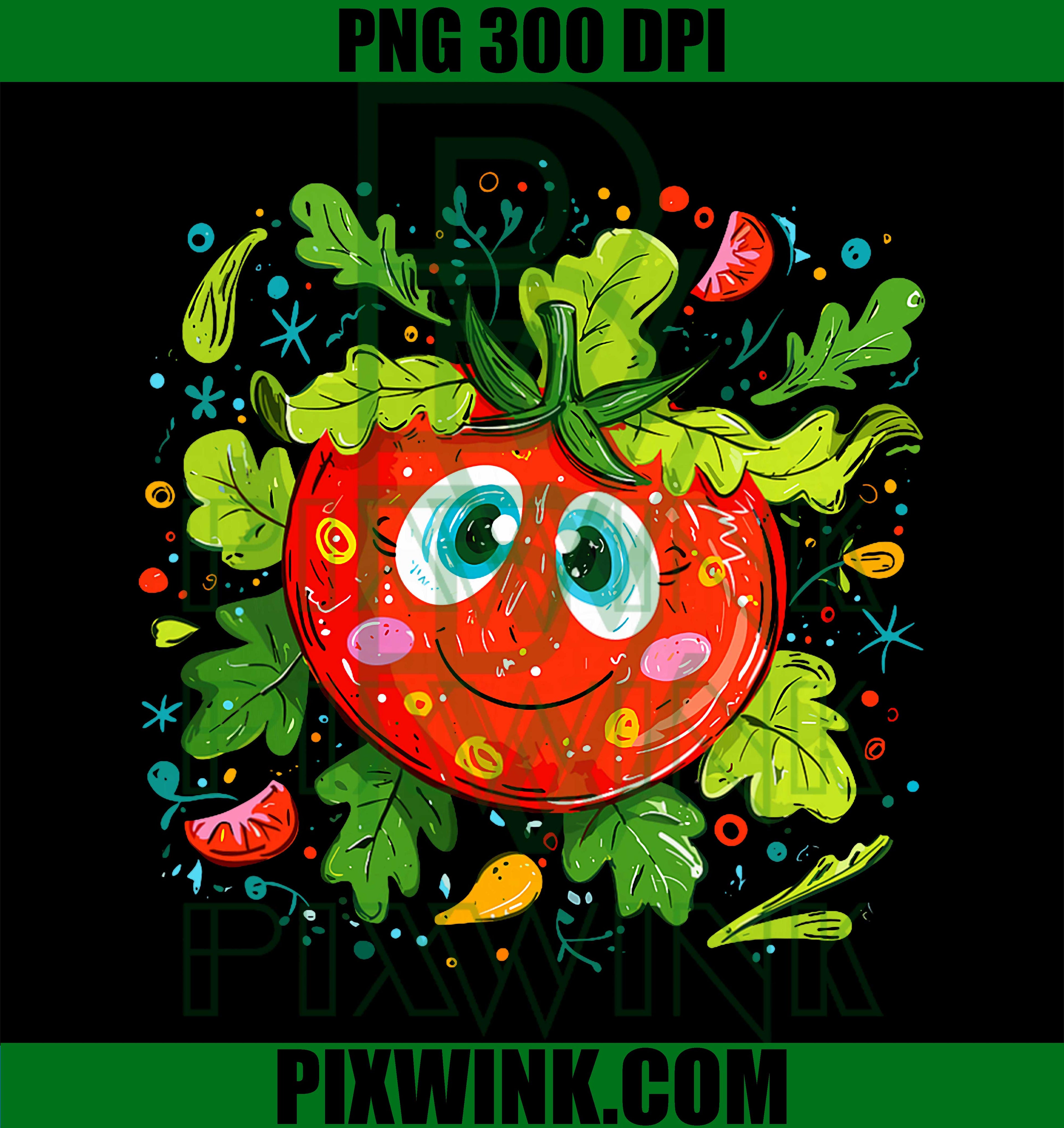 Cute Tomato with Leafy Background PNG
