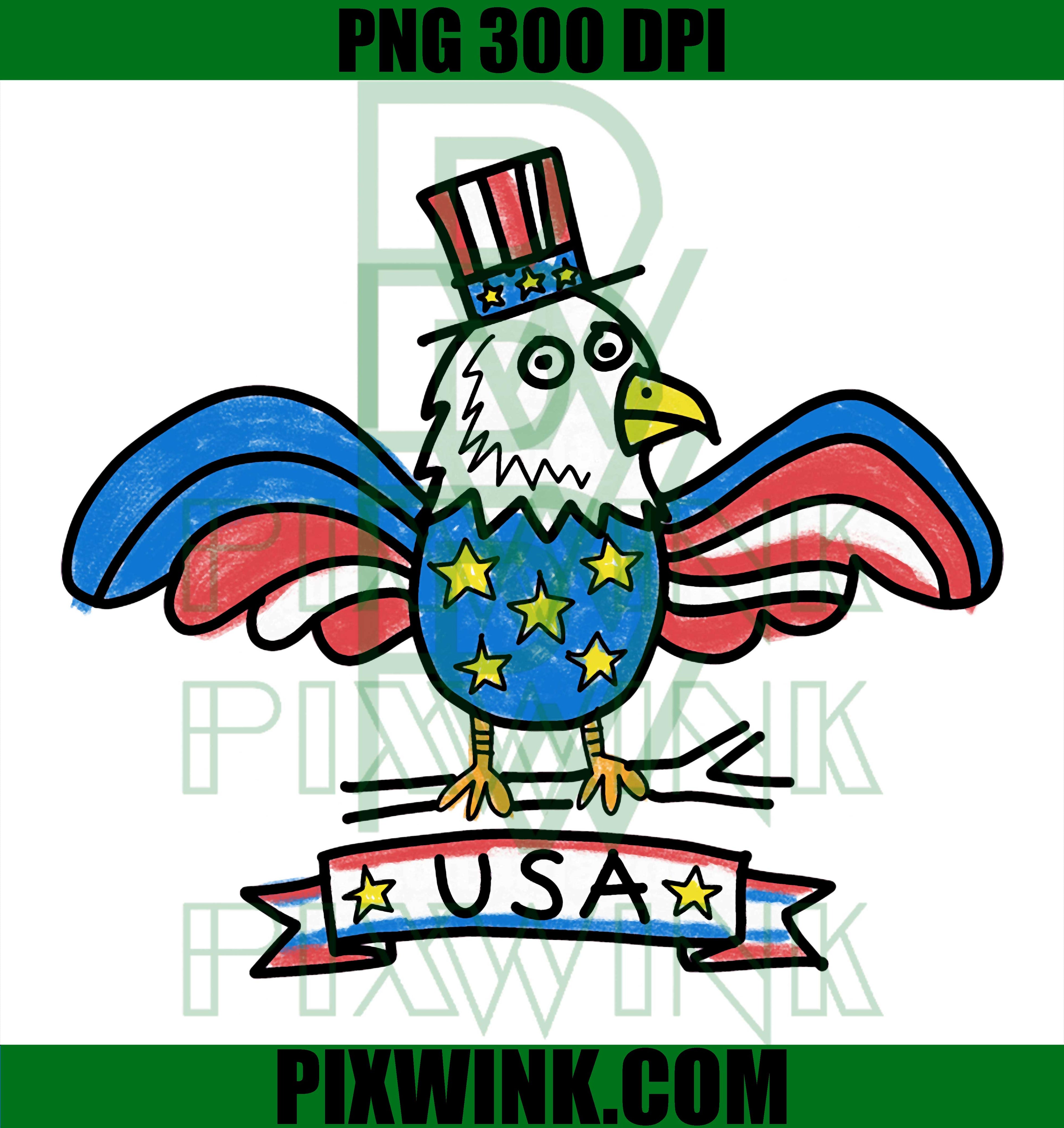 USA Eagle Retro Hand Drawn Men Women PNG, Vintage Patriotic Bird Design PNG