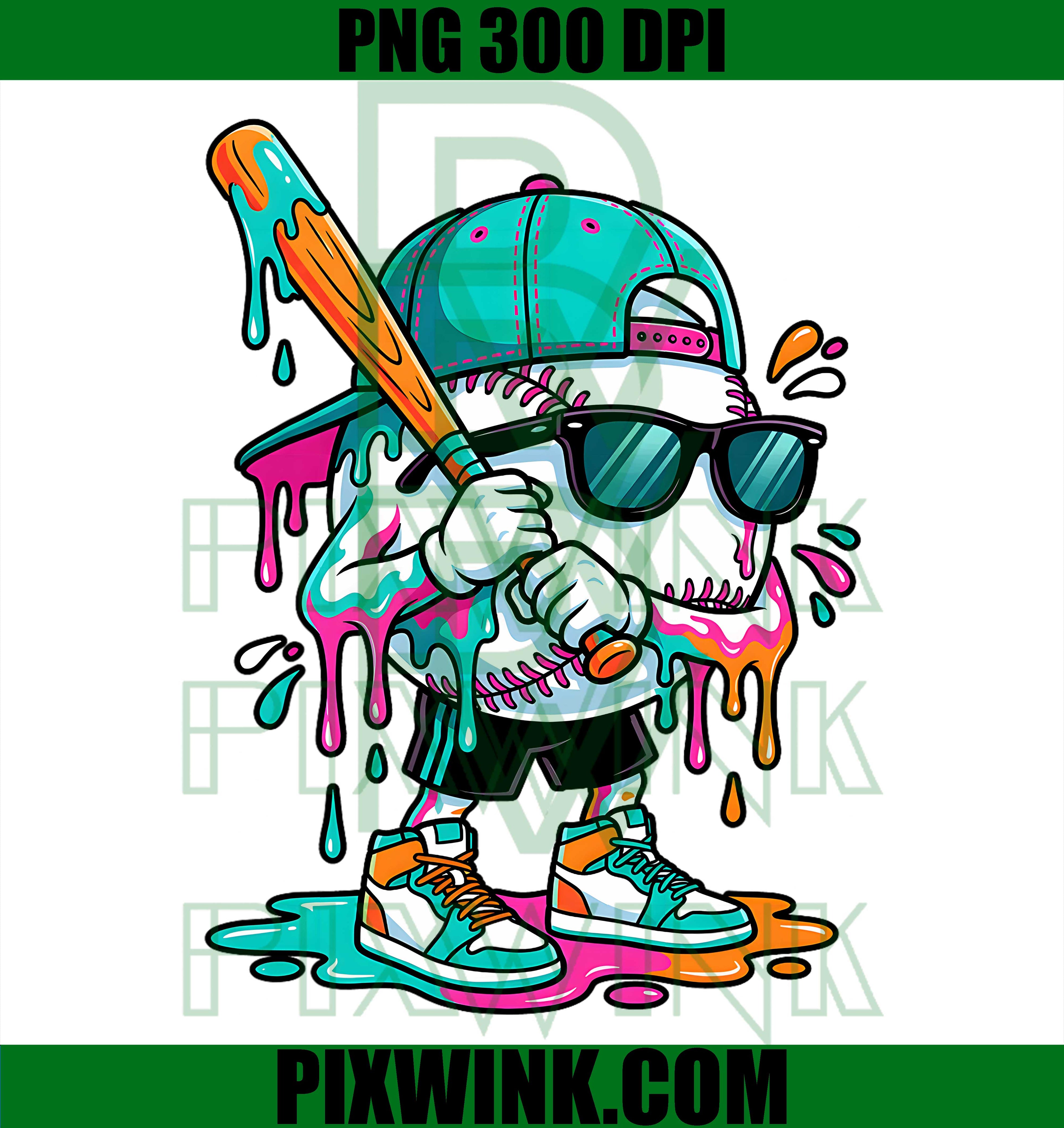 Ice Cream Baseball Drip For Boys PNG, Dripping Baseball Kid Graphic PNG