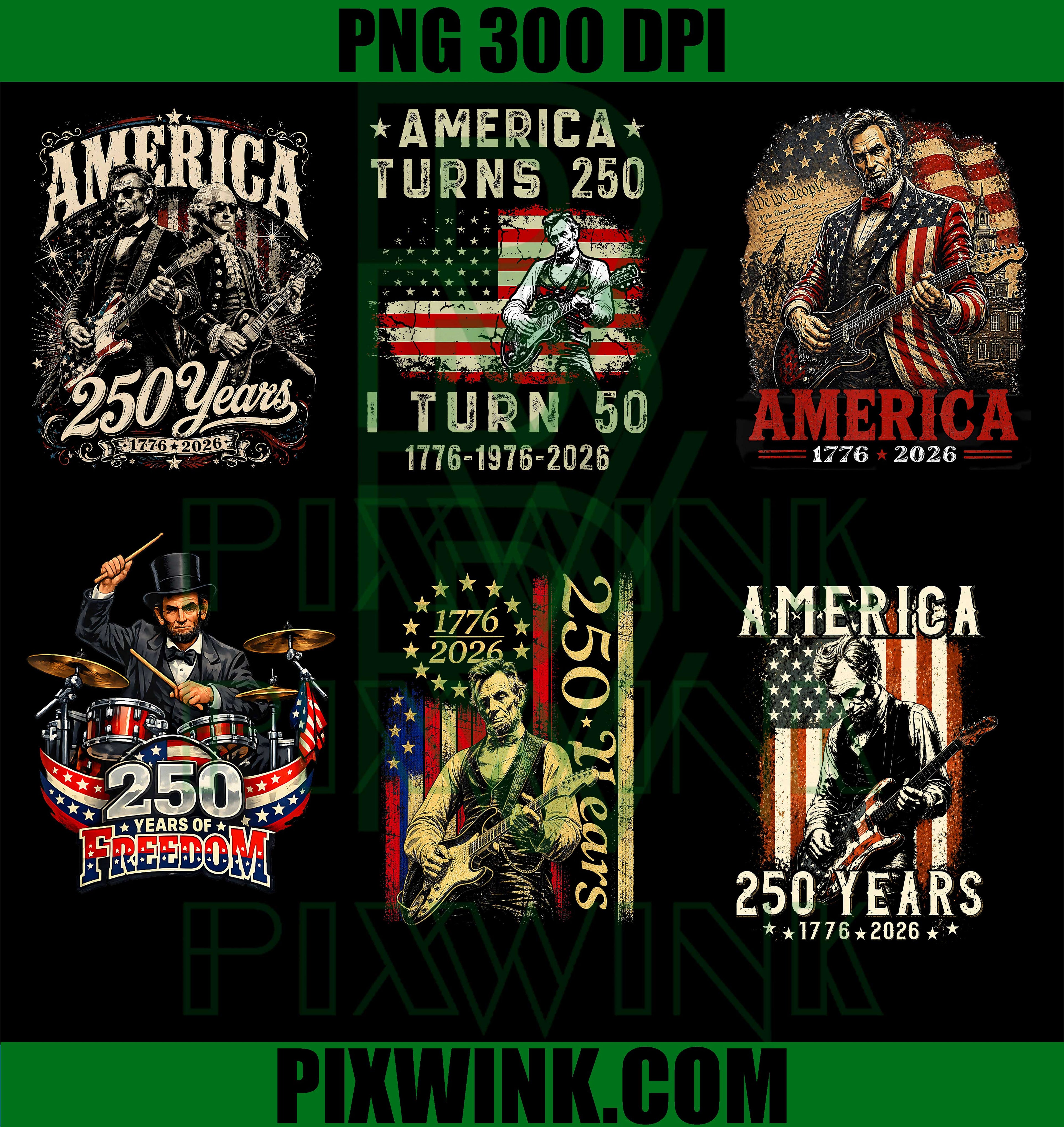 America 250 Years Lincoln Rock Bundle PNG, US Patriotic Rocker PNG