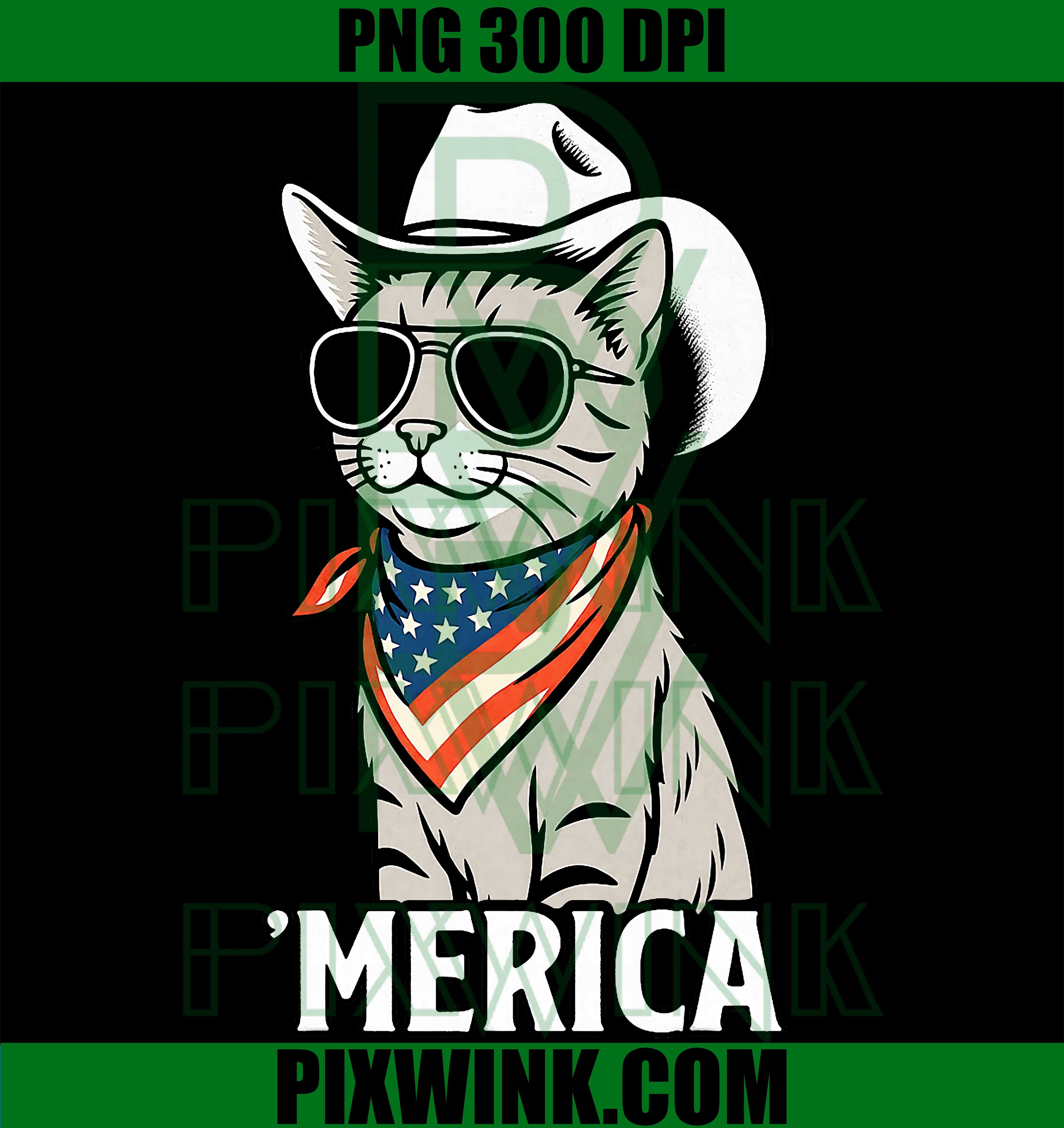 Orange Cat American Flag Bandana PNG, Sunglasses Cowboy Hat PNG