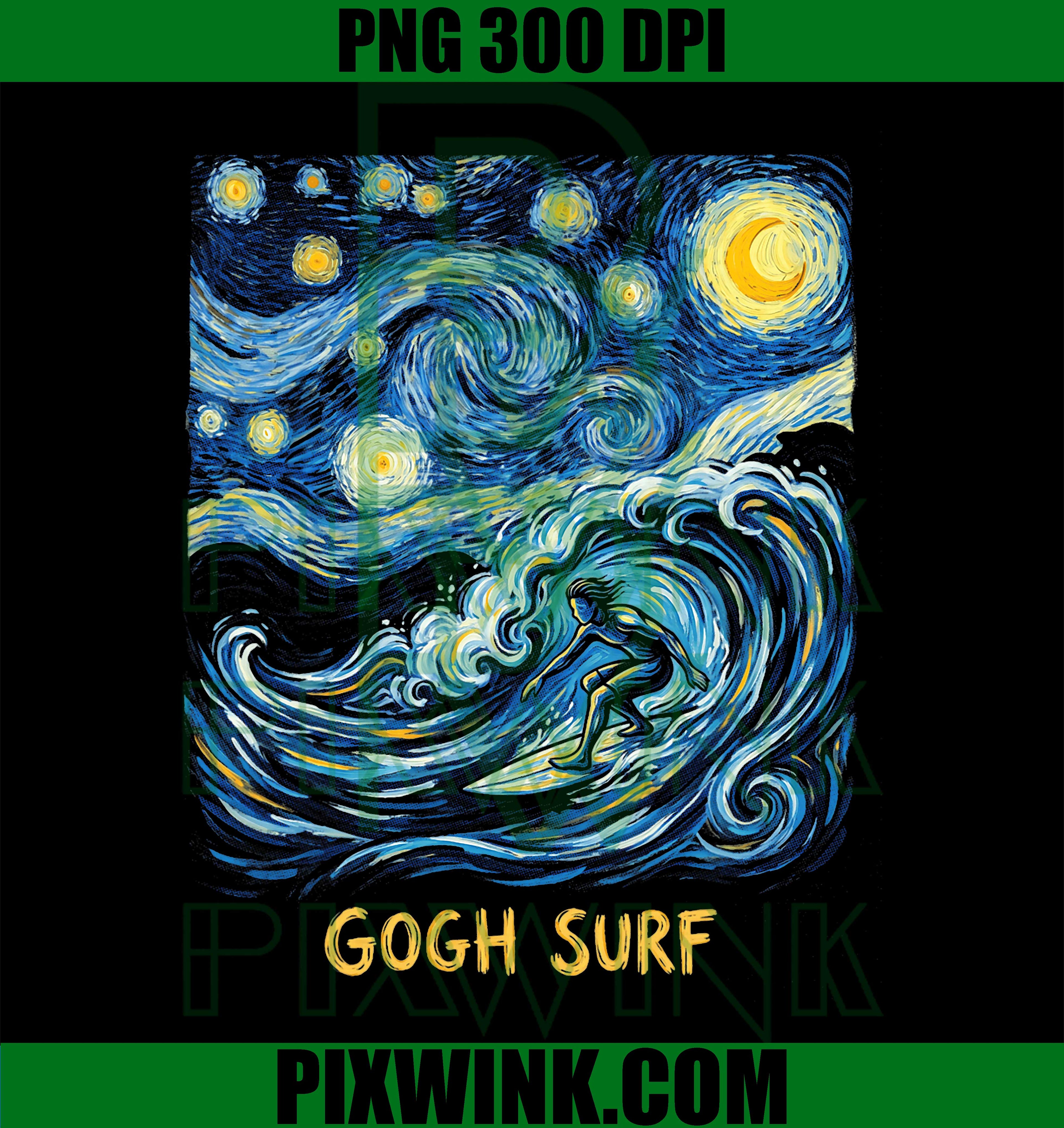 Gogh Surf PNG, Funny Surfer Van Gogh PNG Art Design