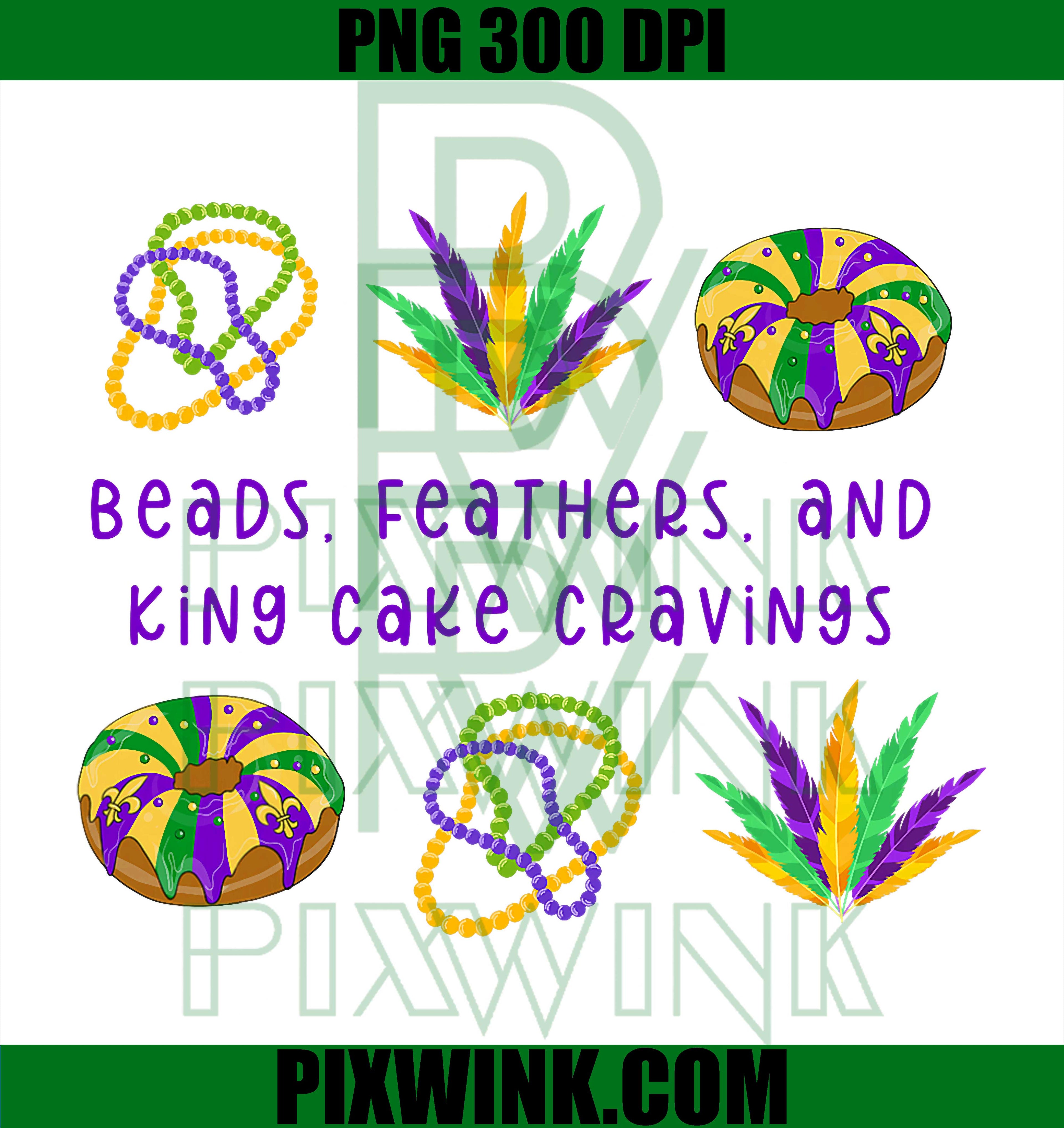 Beads Feathers King Cake Cravings Mardi Gras PNG