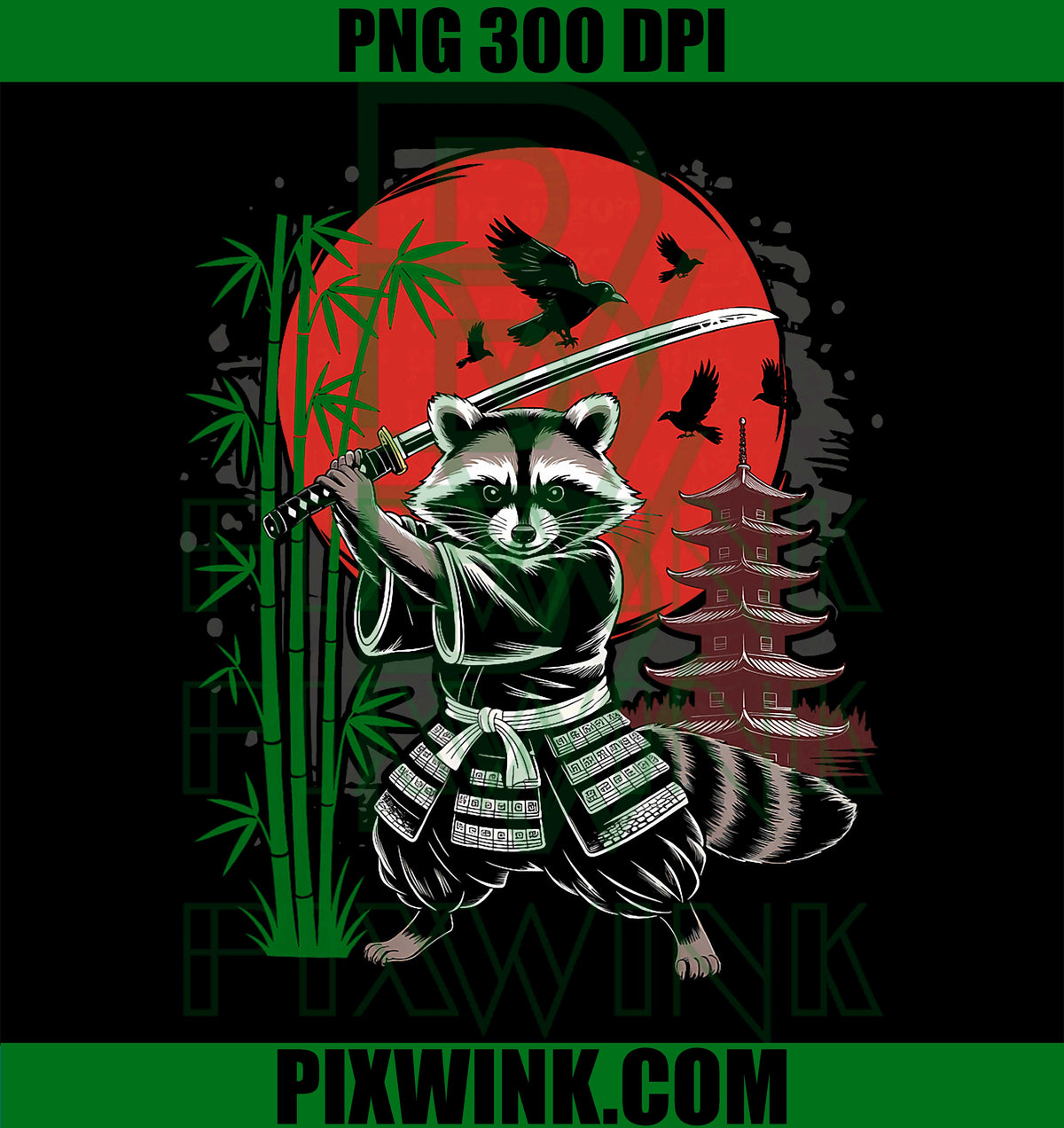 Samurai Raccoon Japanese PNG, Funny Vintage Ukiyo-e Art PNG