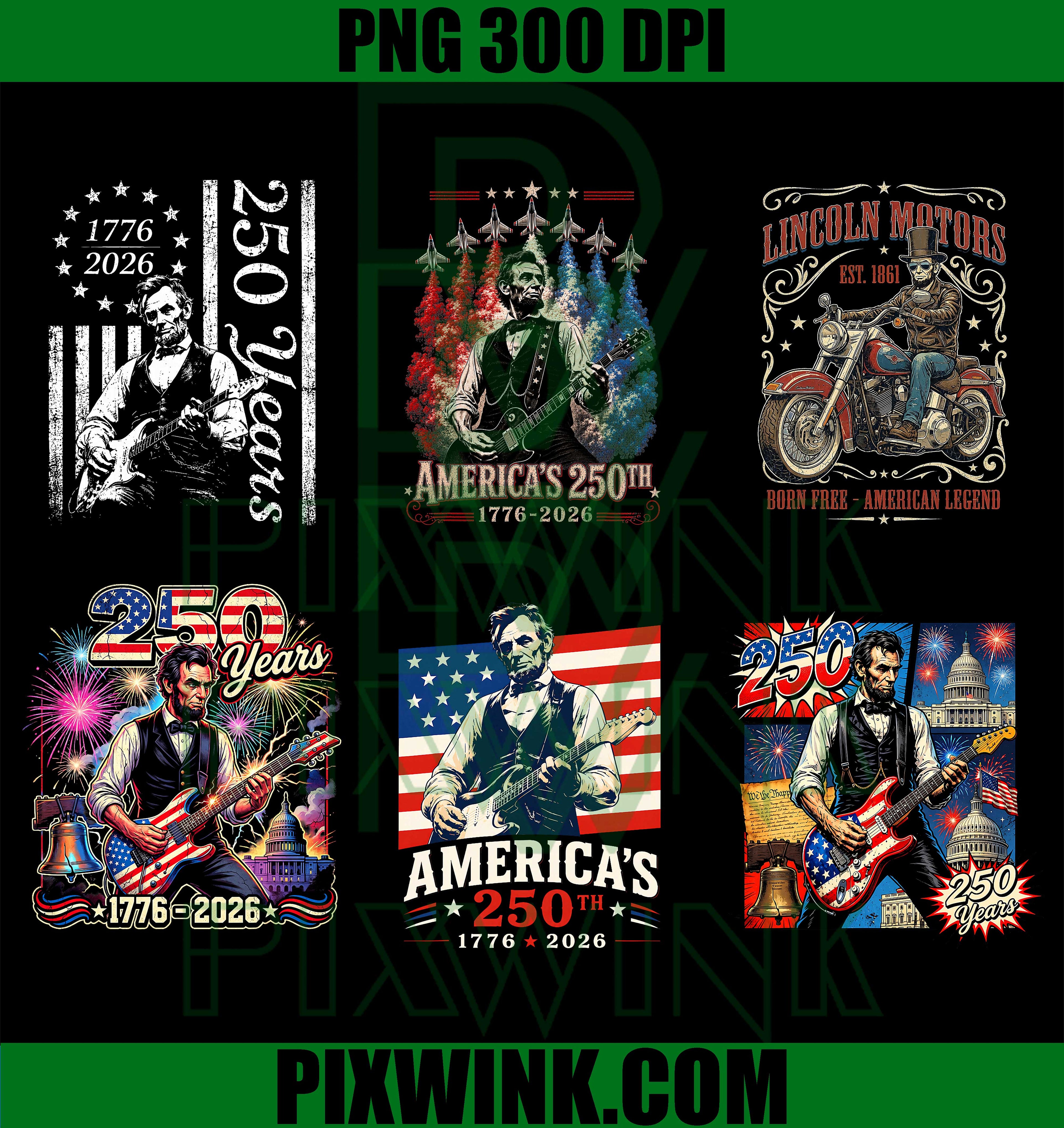 America 250th Lincoln Motorcycle Rocker Bundle PNG, US Flag PNG, PNG