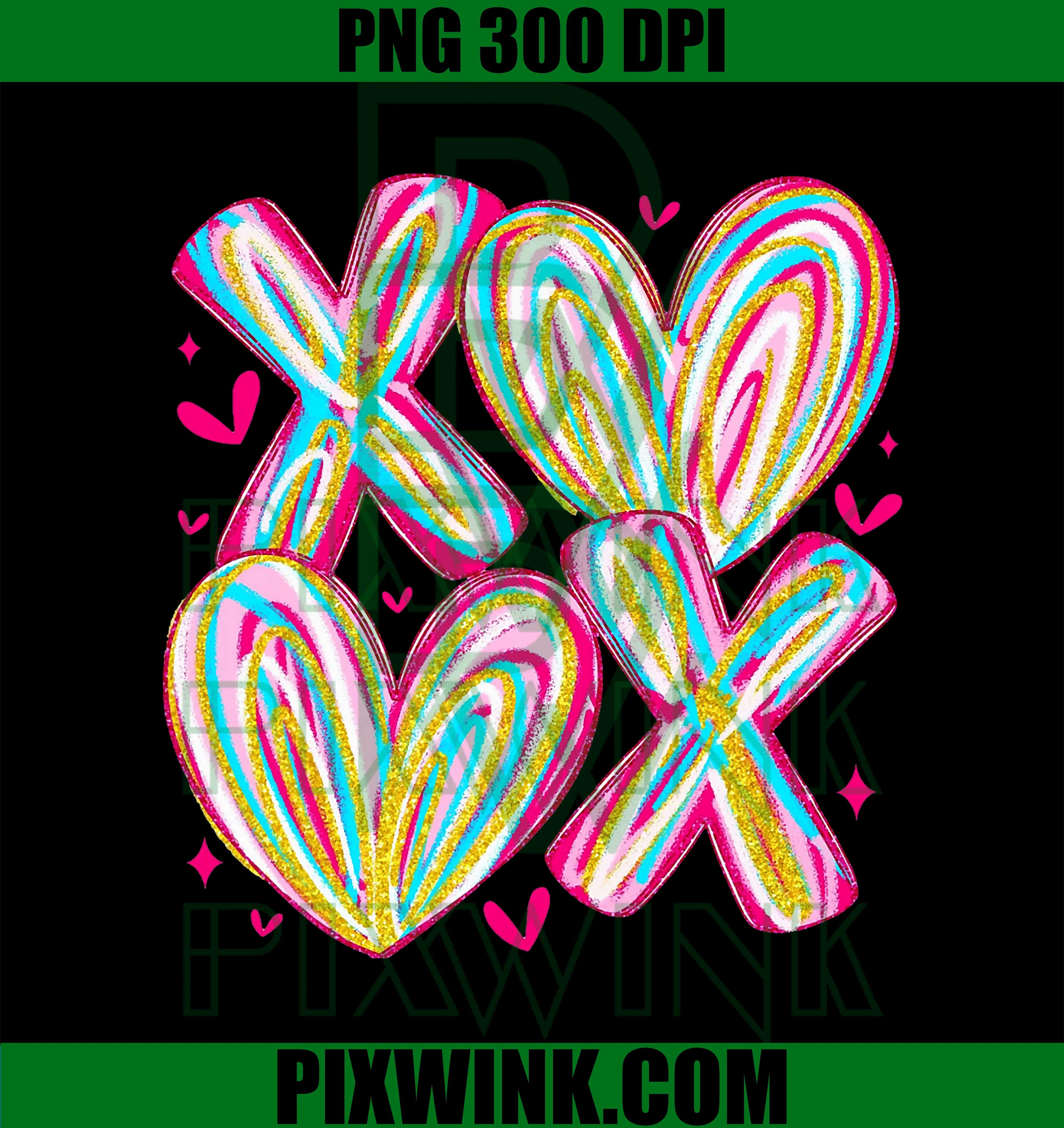 Cute Valentine XOXO Brushstroke Hearts Hug Kisses PNG