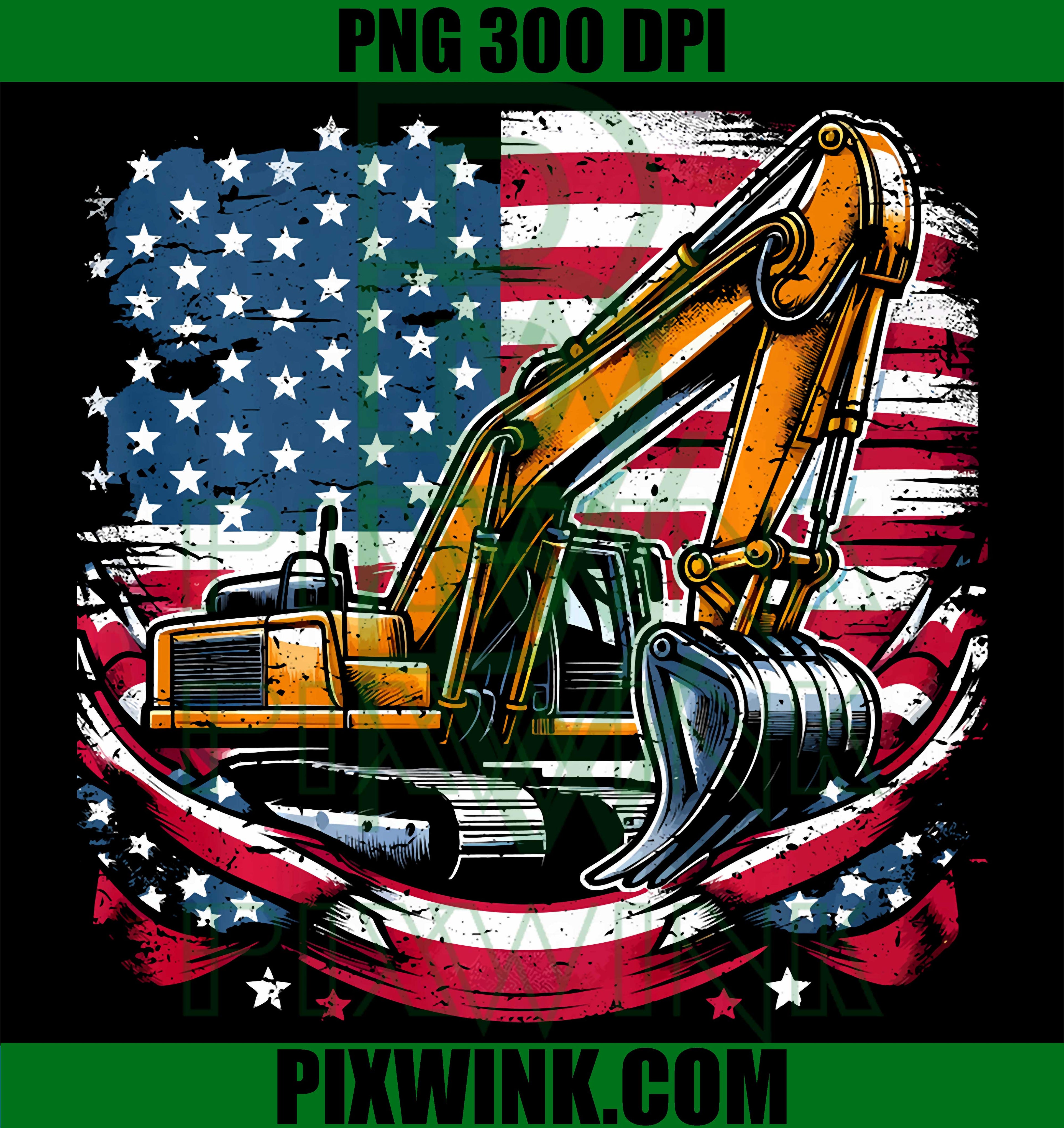 American Flag Excavator Lover PNG, Boys 4th Of July Toddler Kids PNG