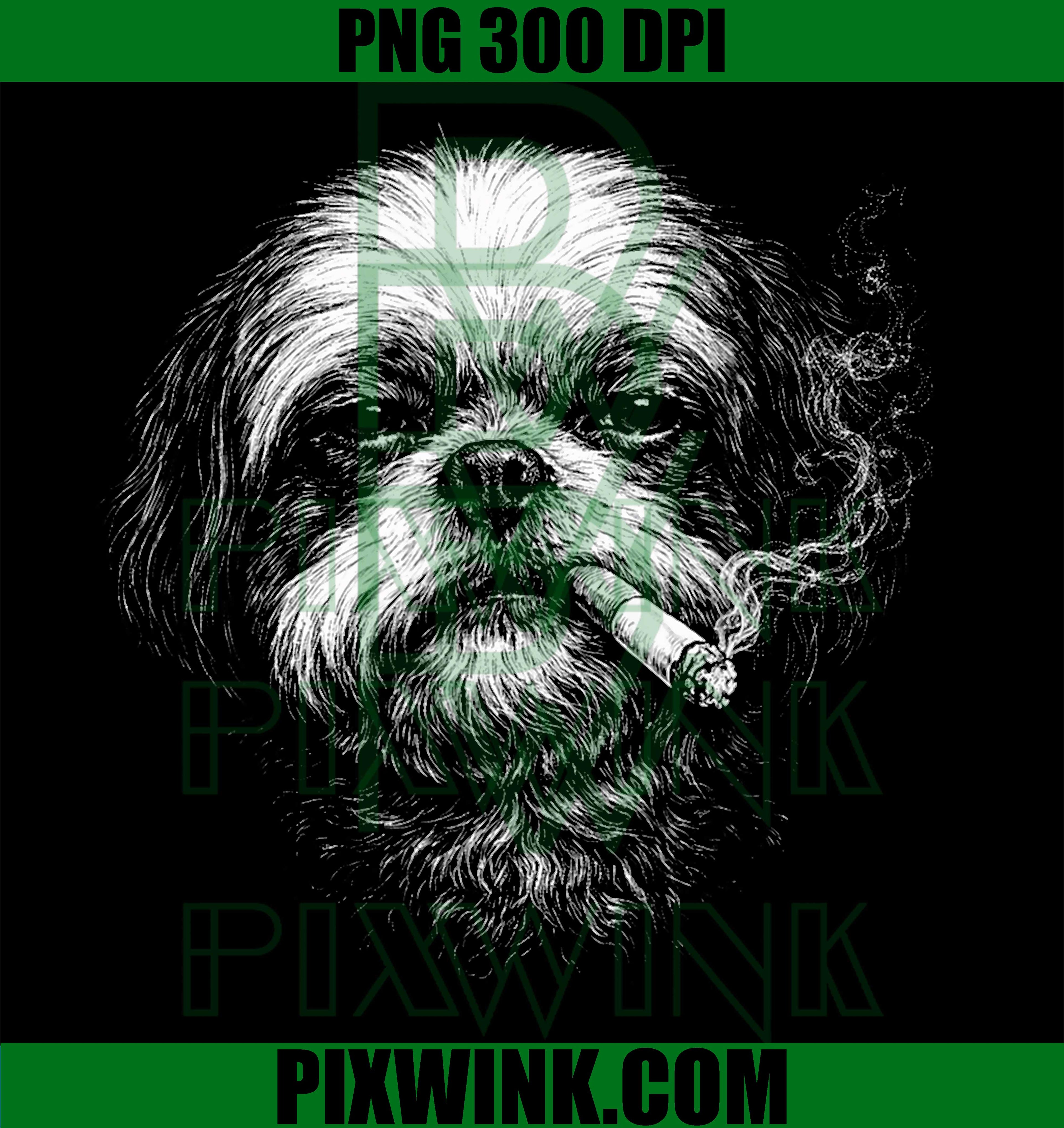 Smoking Shih Tzu Dog PNG, Funny Vintage Dog Meme PNG