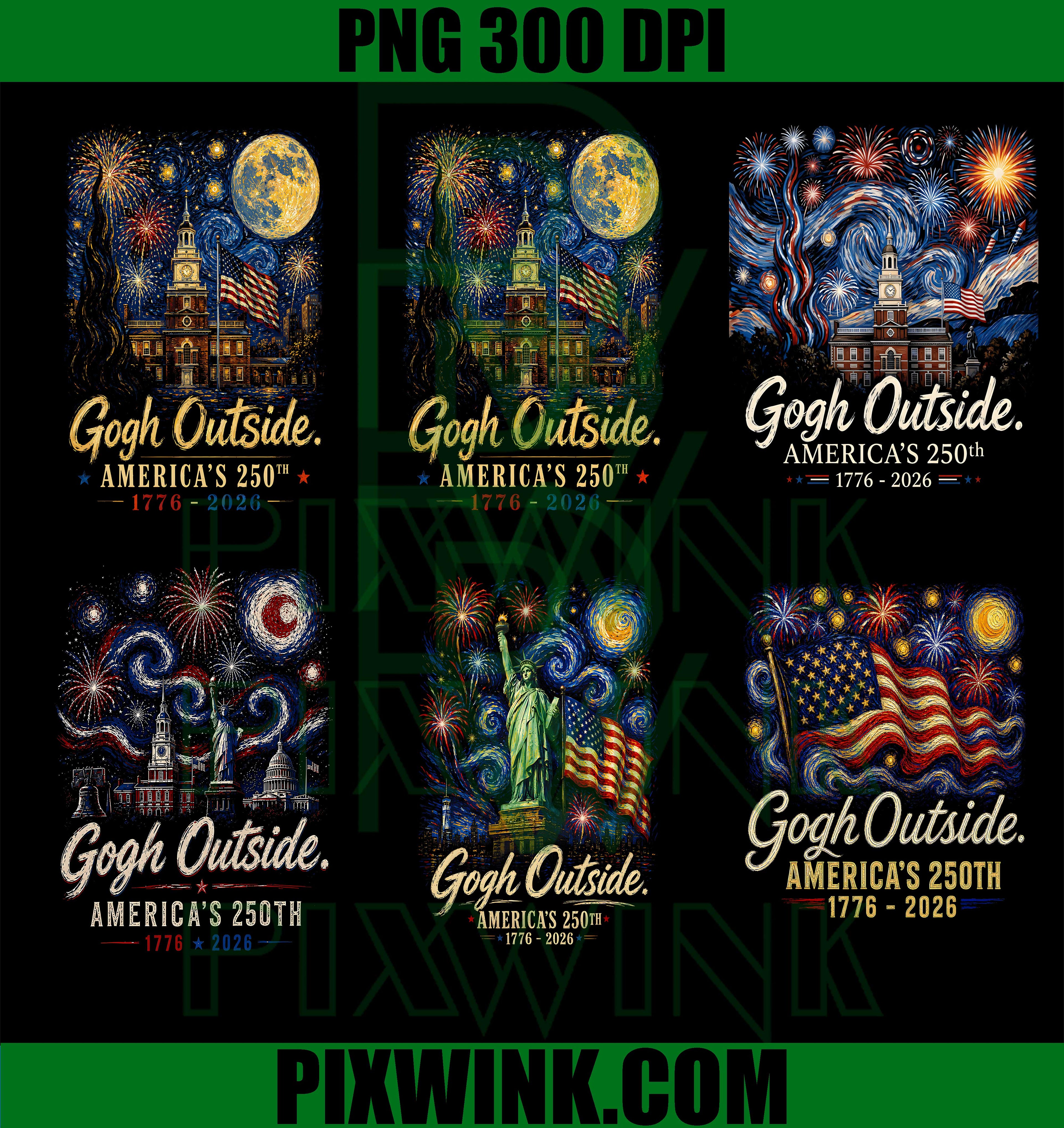 America 250th Gogh Outside Bundle PNG, Starry Night PNG, USA Flag PNG