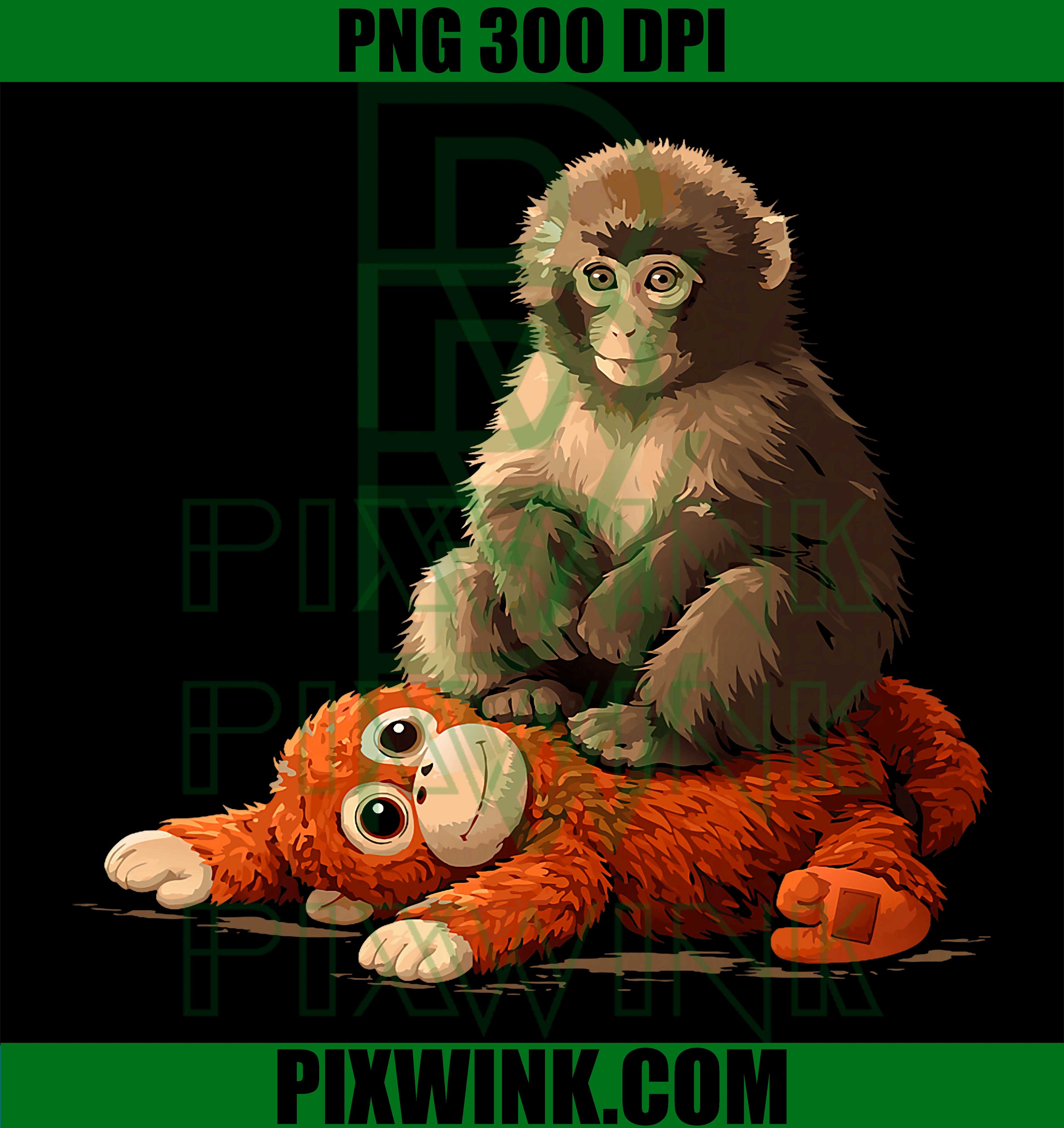 Sad Monkey Punch Meme PNG, Sitting On Orange Toy Design PNG