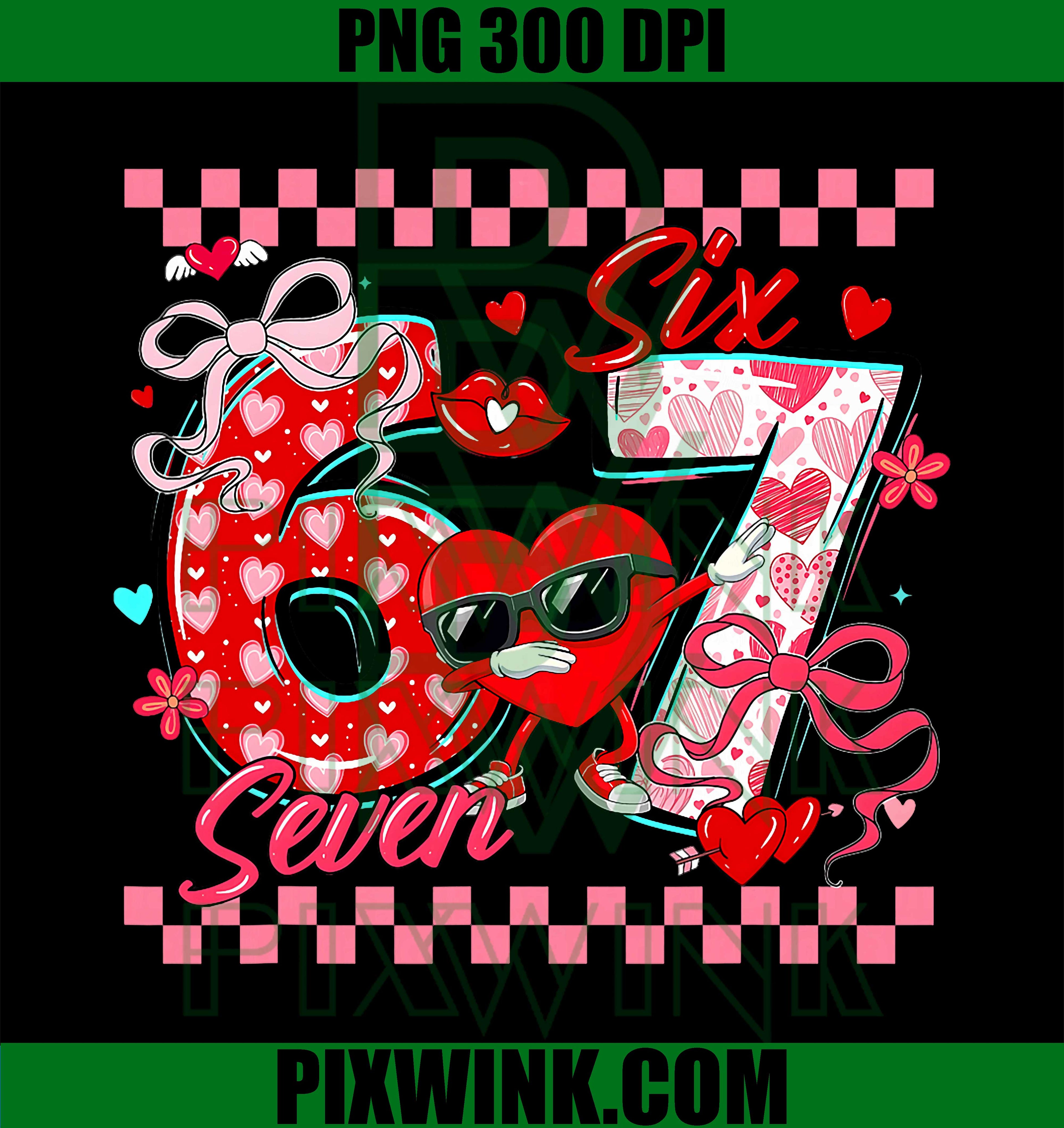 Valentine 67 PNG, Six Seven Meme Dabbing Hearts Matching Couple PNG