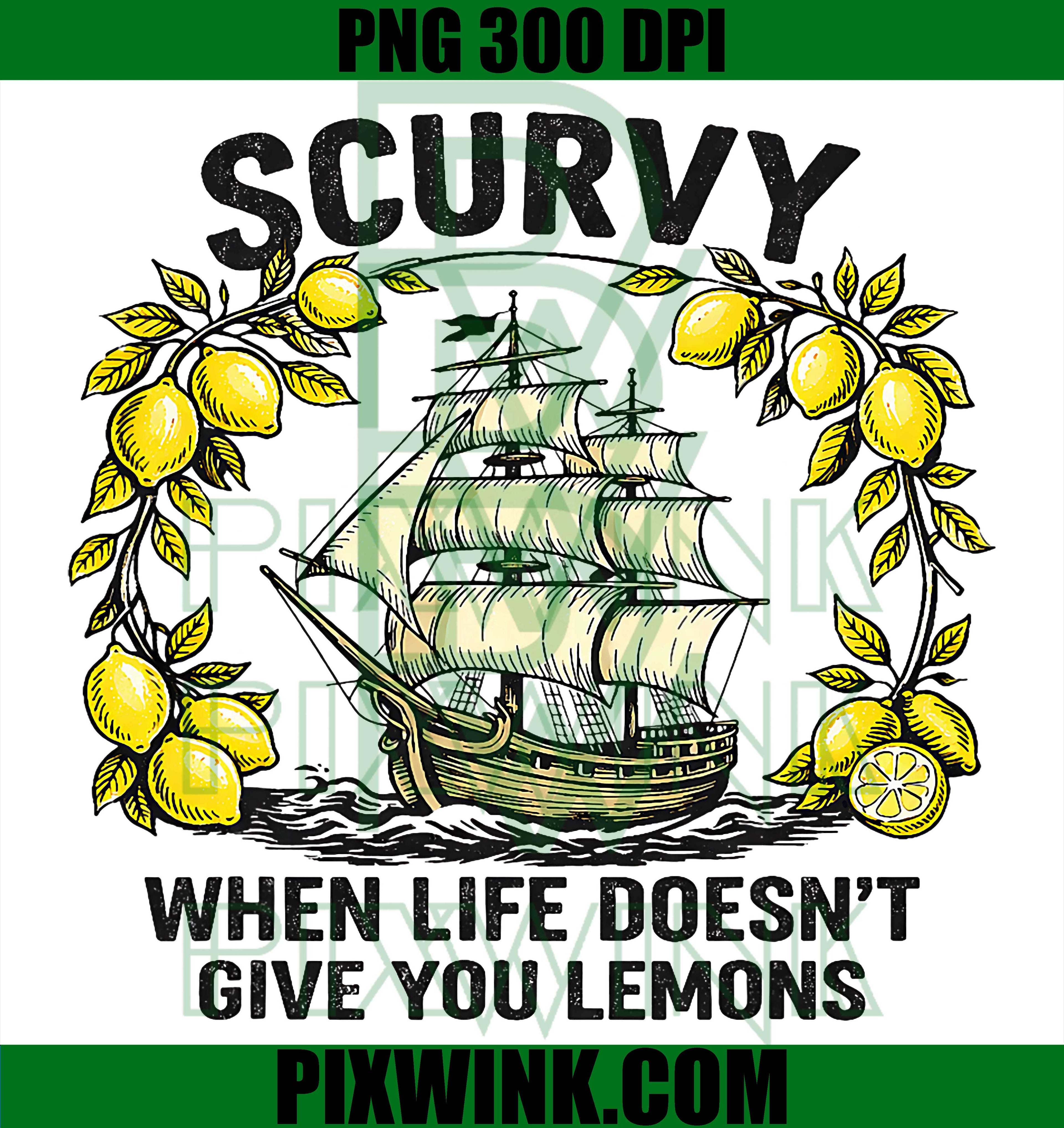 Scurvy Lemon PNG, Funny Nautical Humor PNG Pirate Quote Design