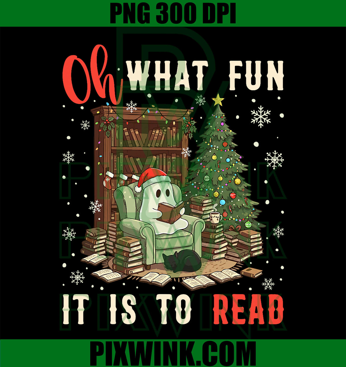 Oh What Fun It is to Read PNG, Xmas Ghost Reading Books Lover PNG