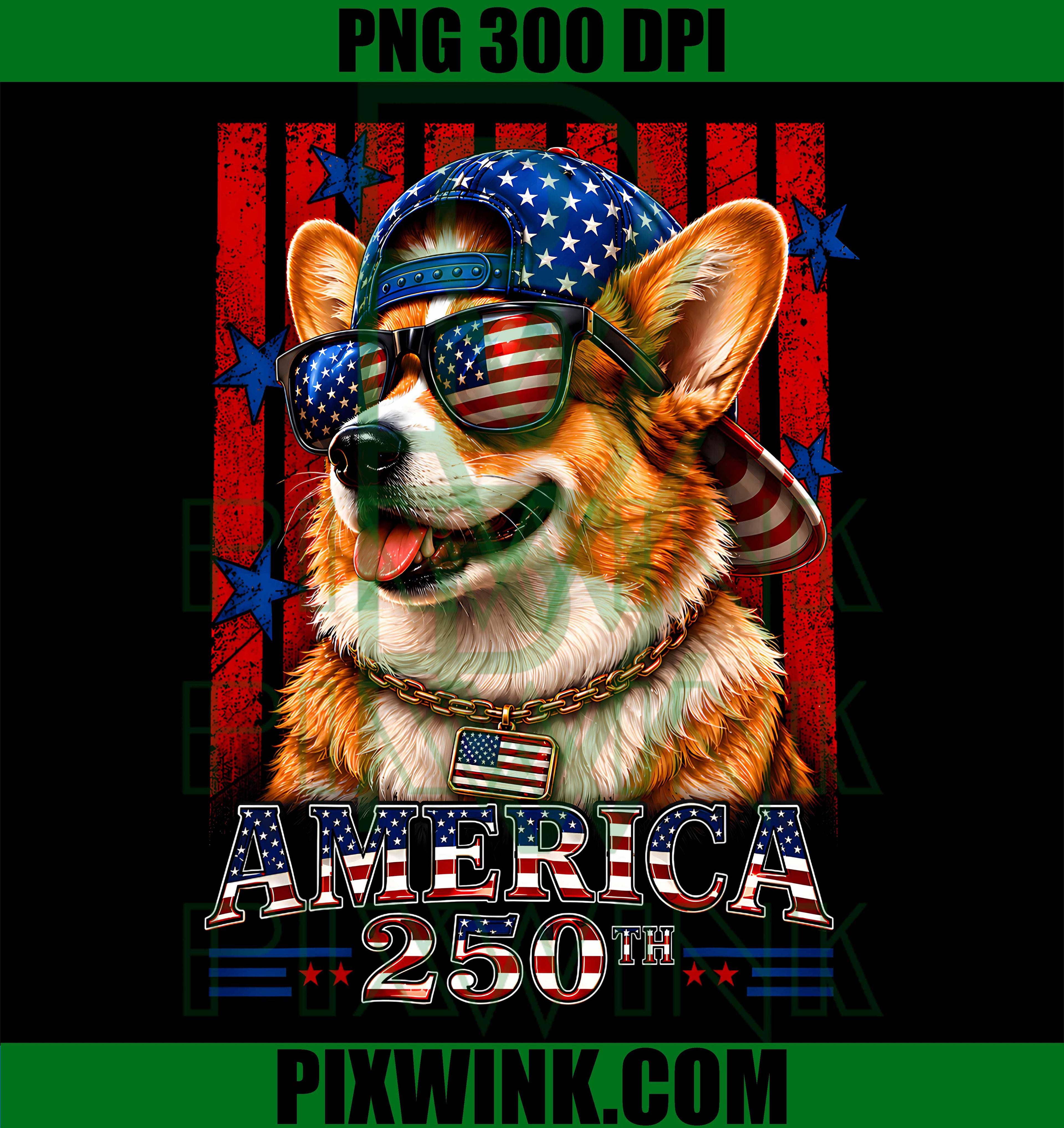 Corgi Dog PNG, America 250th Flag PNG, USA Flag Dog Lovers PNG
