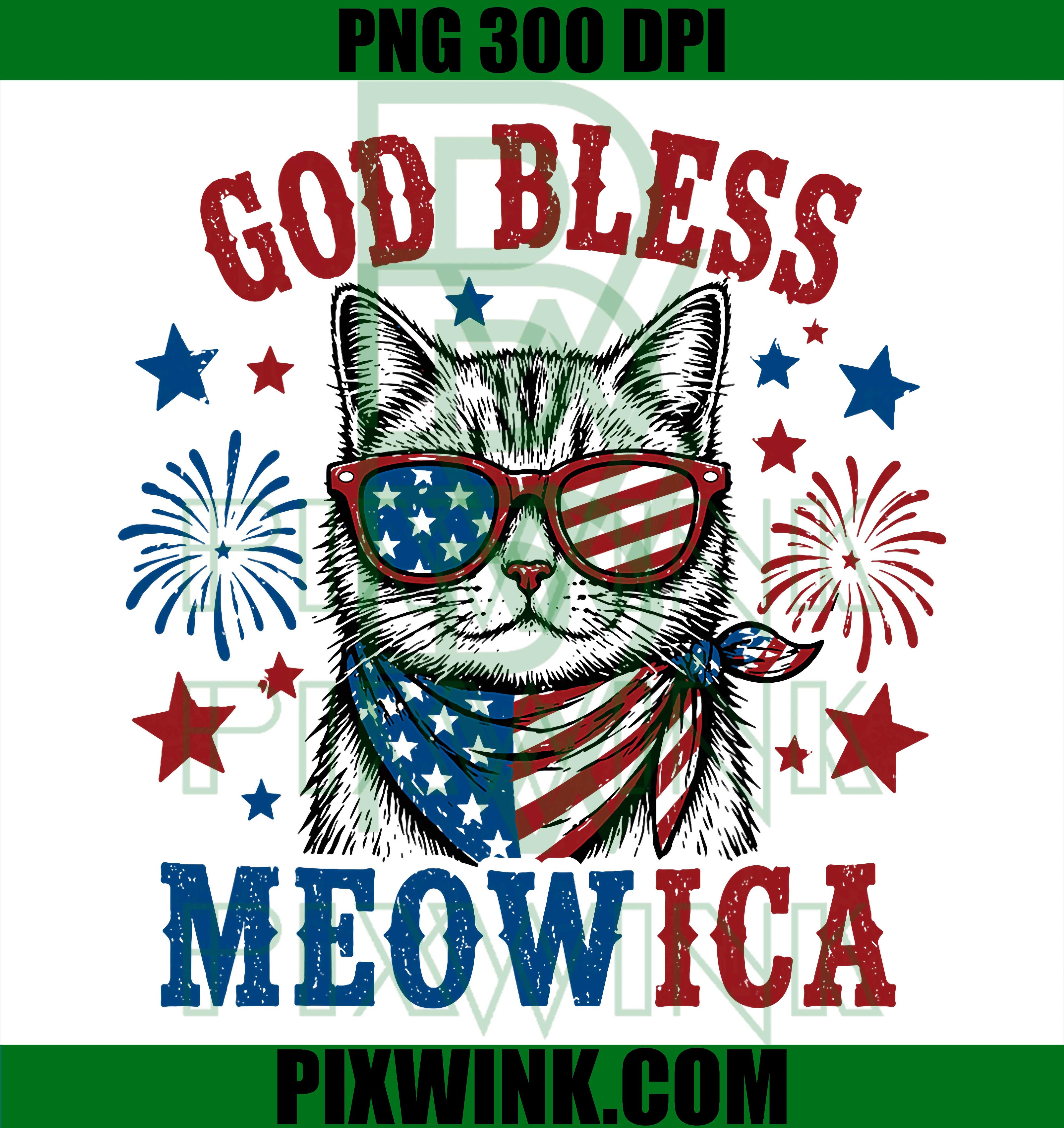 God Bless Meowica PNG, Funny Patriotic Cat USA PNG