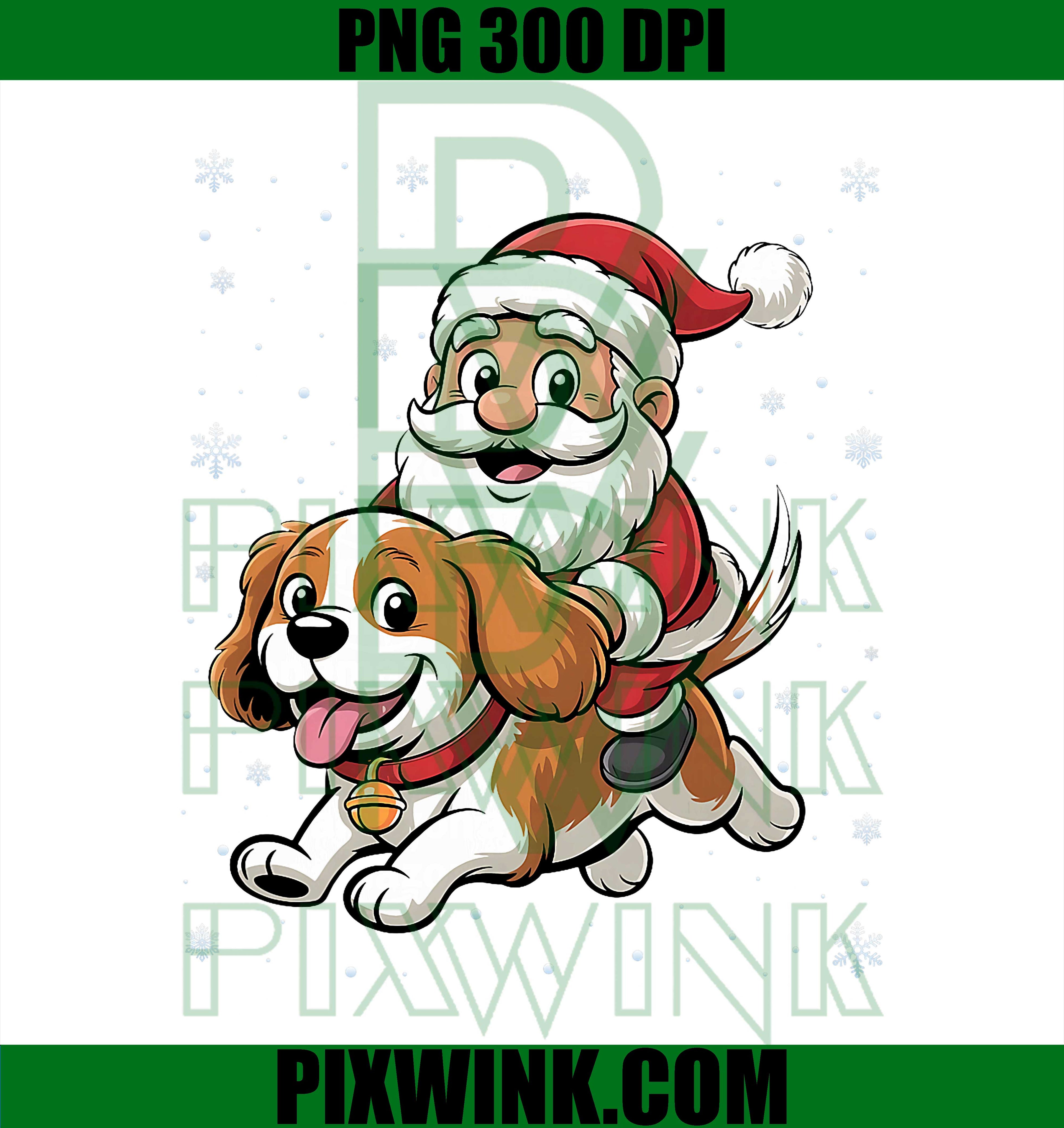 Santa Claus Riding Cavalier PNG, King Charles Spaniel Dog Xmas PNG