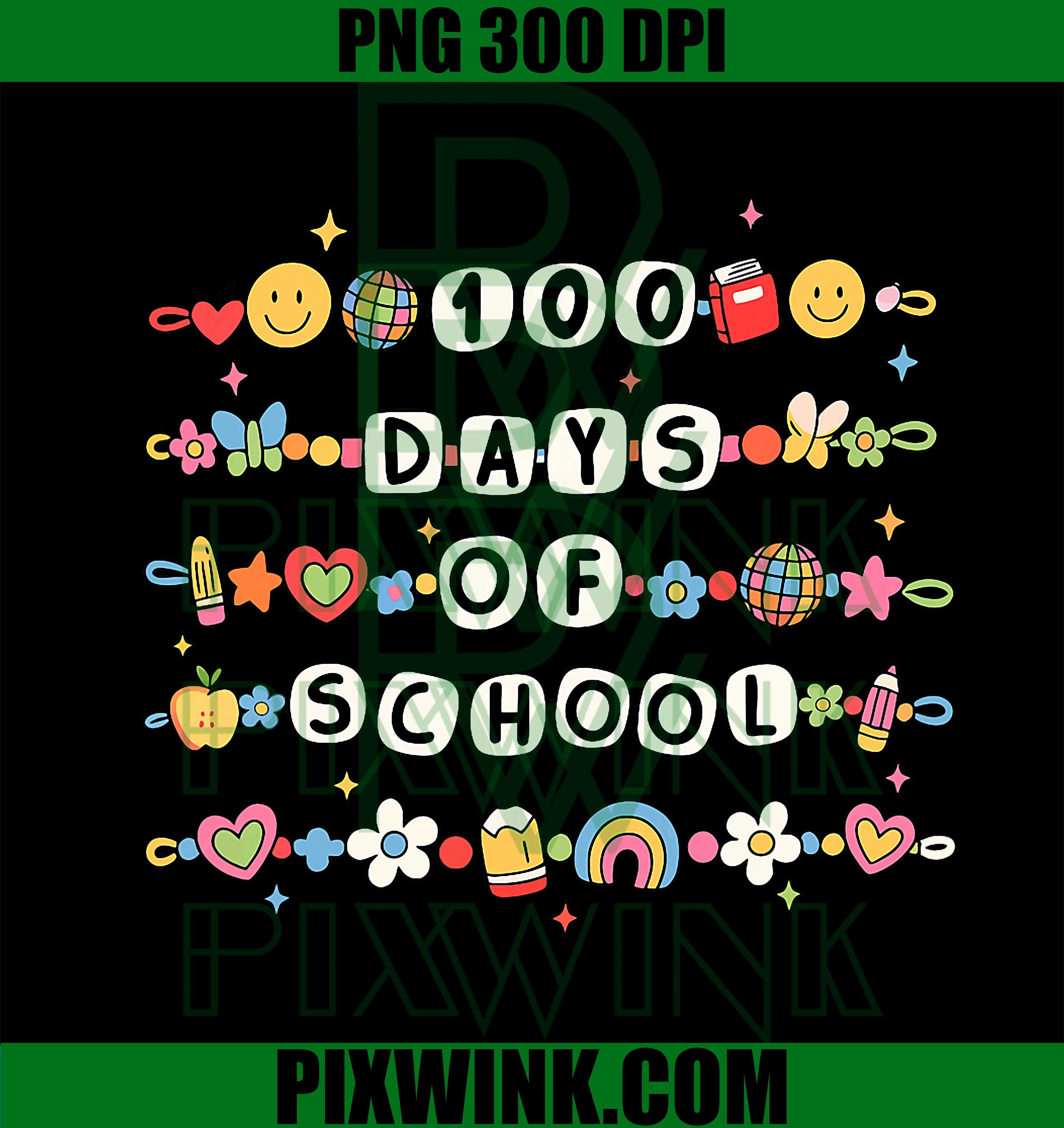 Bracelets Happy 100 Days of School, Student Teacher Retro PNG