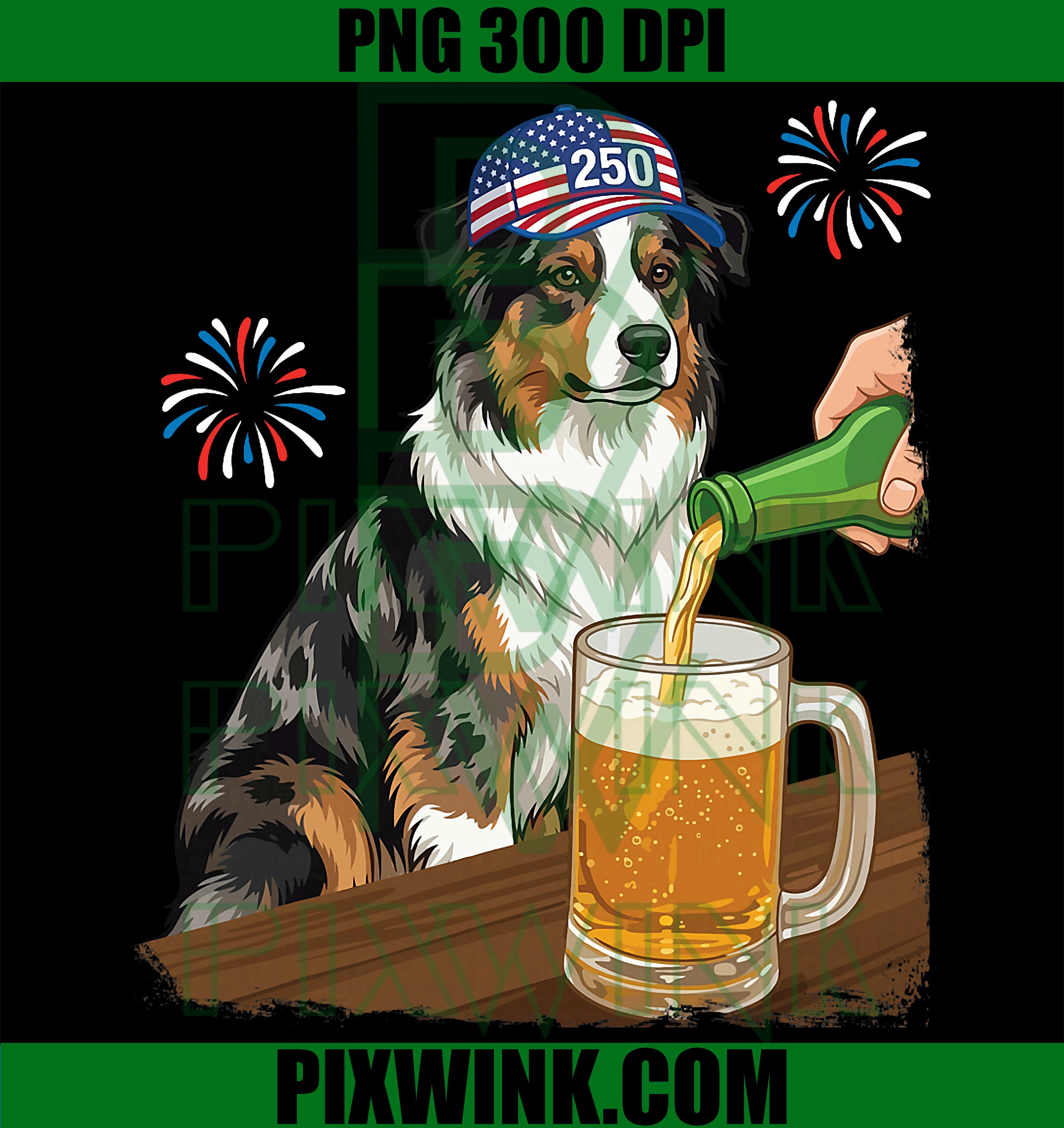 Australian Shepherd Dog 250 Yrs Beer PNG, Birthday America Patriotic PNG