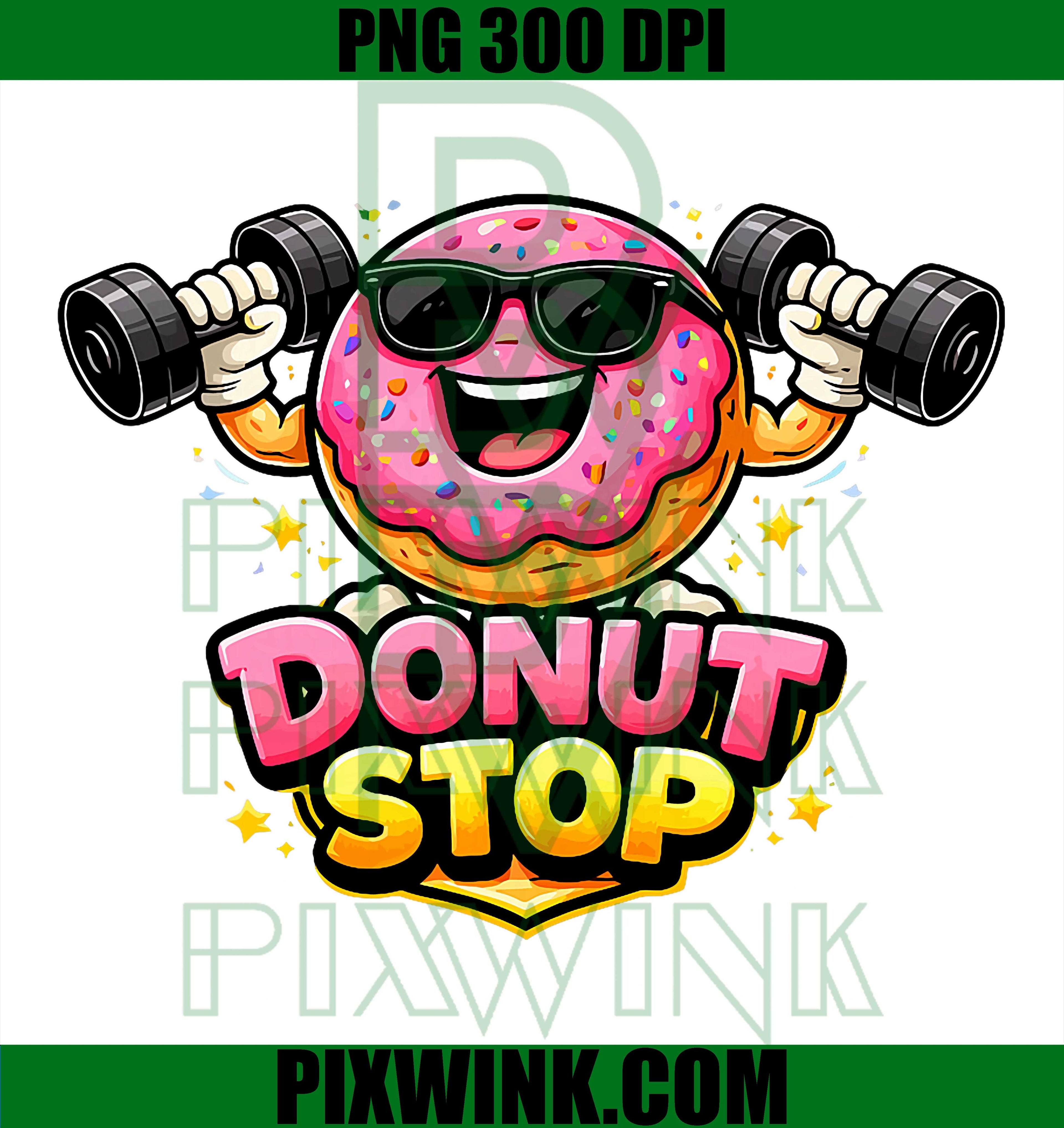 Donut Stop Gym Mascot PNG, Funny Fitness Donut Graphic PNG