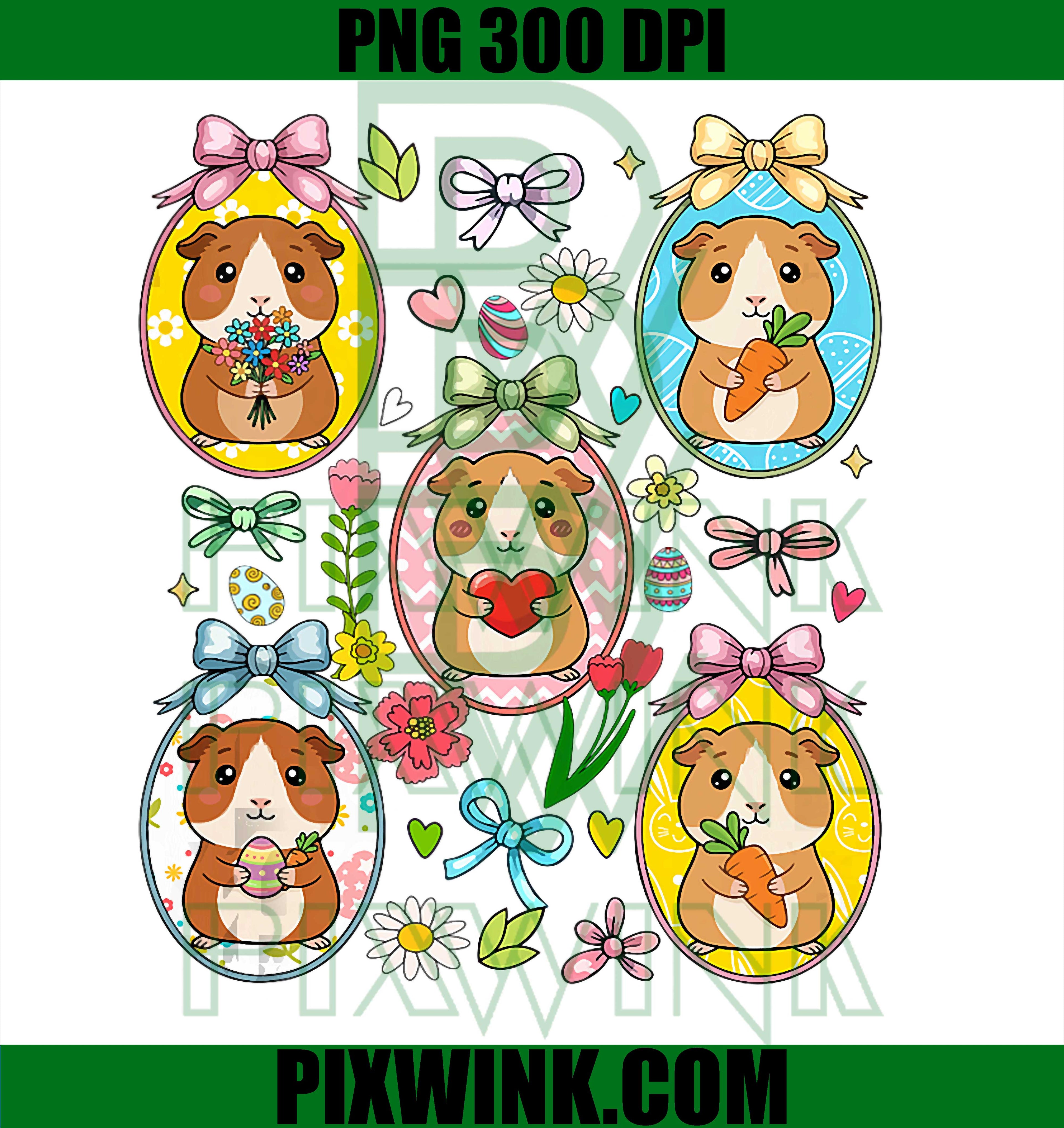 Guinea Pigs Easter PNG, Colorful Egg Pets PNG, Cute Guinea Pig PNG