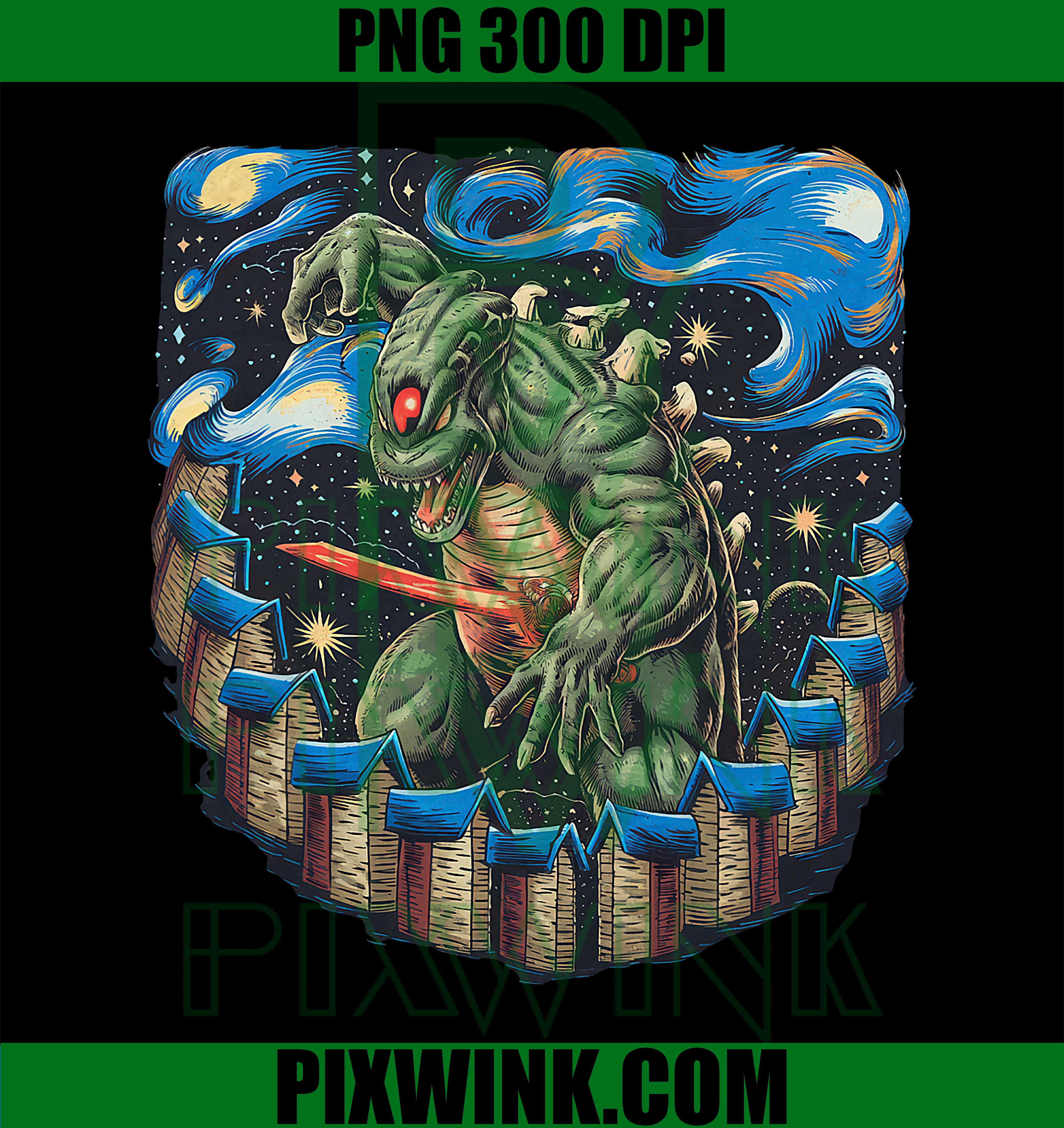 Kaiju, Japanese Monster Van Gogh Starry Night Vintage PNG