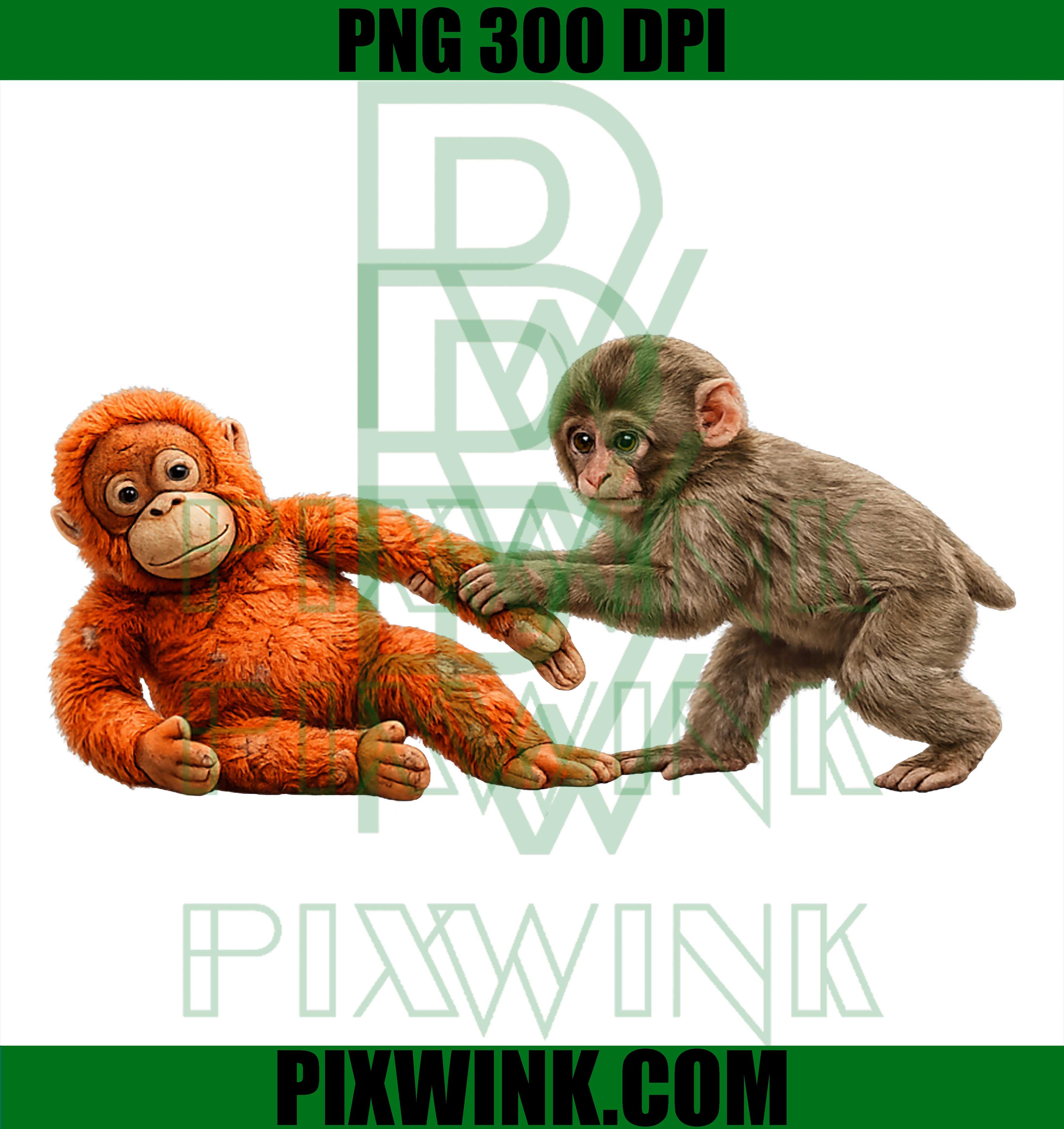 Baby Monkey Hugging Plush PNG, Cute Abandoned Monkey Plush Toy PNG