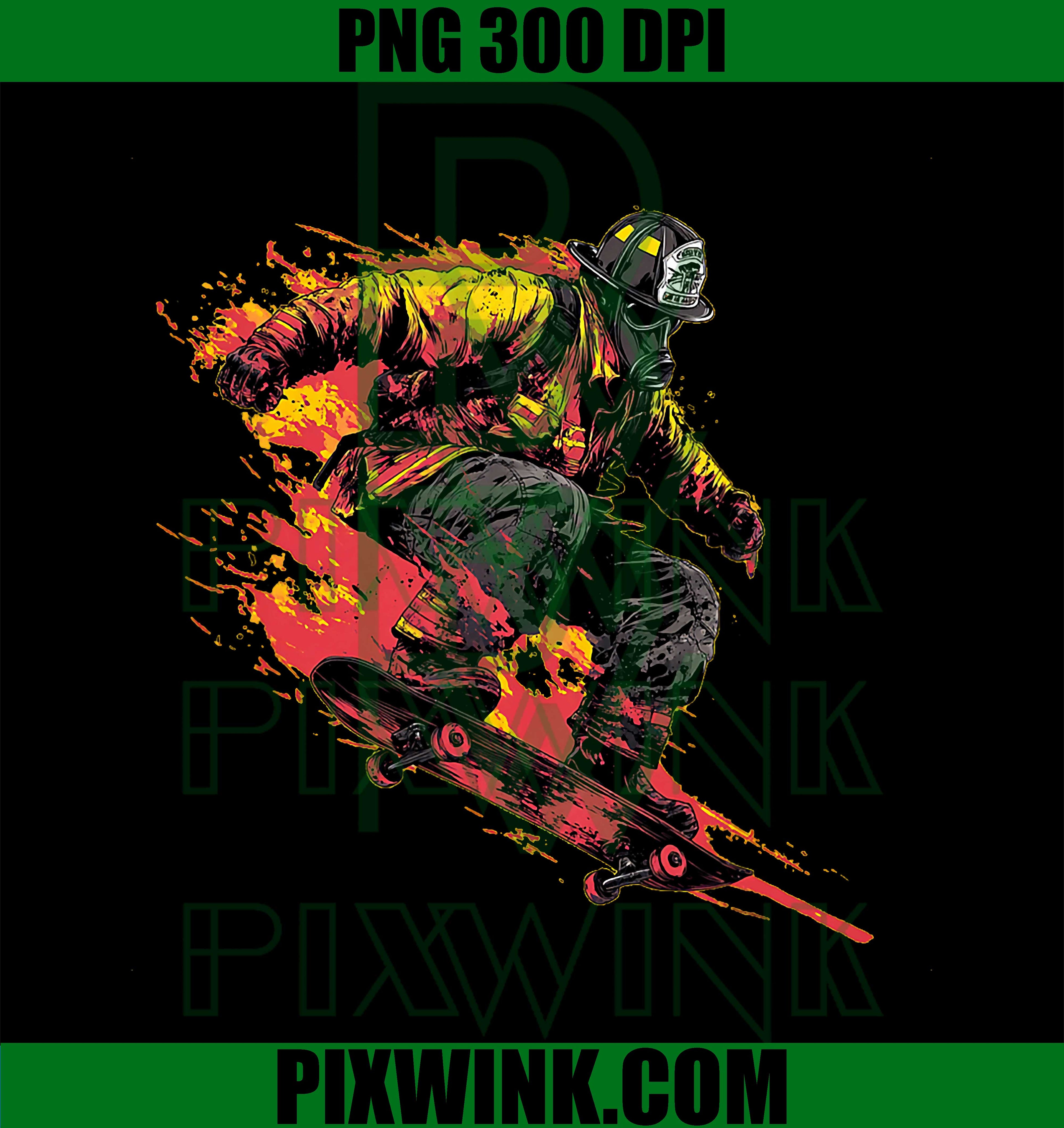 Burning Firefighter Skateboard PNG, Costume Graphic Design PNG