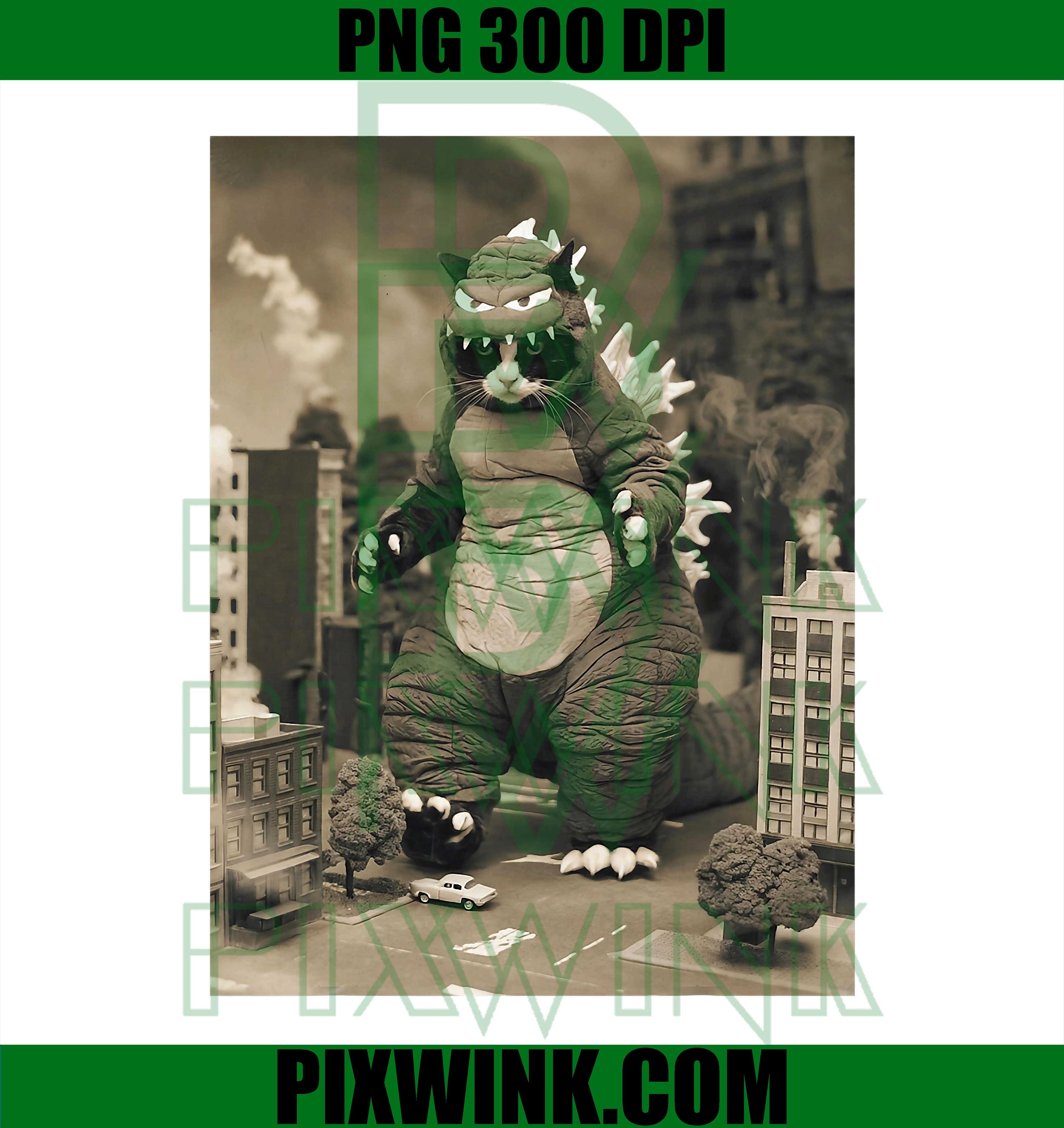 Catzilla Funny Cat Destroying City Monster Feline Fun Parody PNG